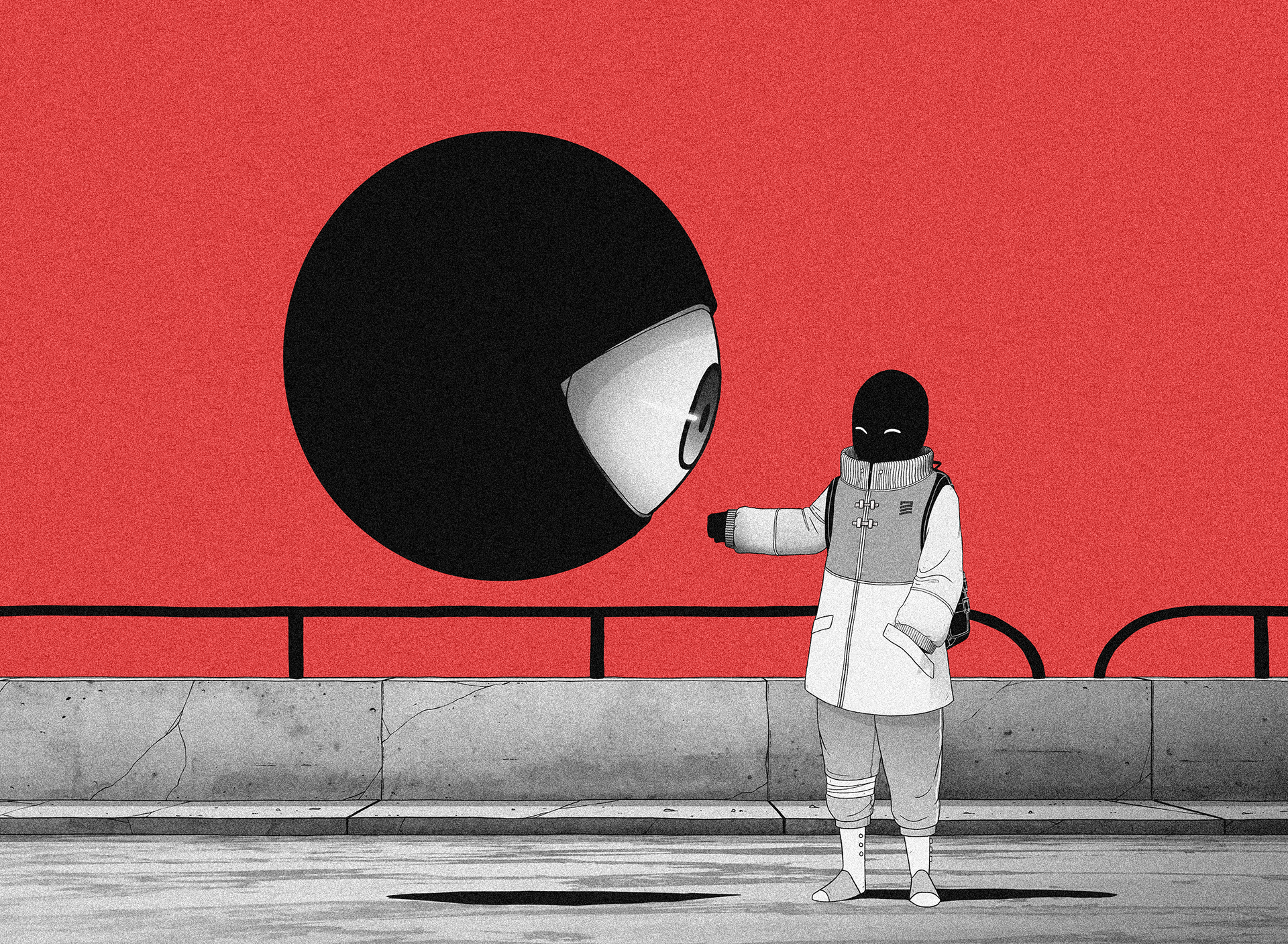 Anime style illustration of a character and a giant eye HD Wallpaper
