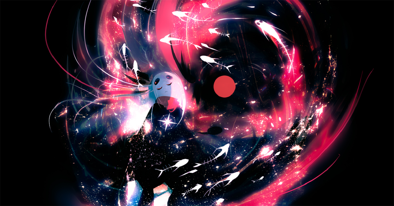 Abstract fish and stars in a cosmic swirl HD Wallpaper