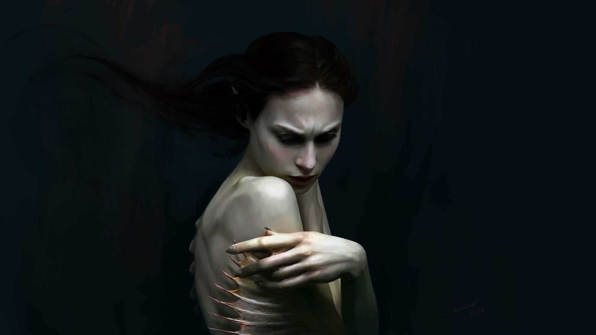 Dark fantasy creature with sharp spines HD Wallpaper