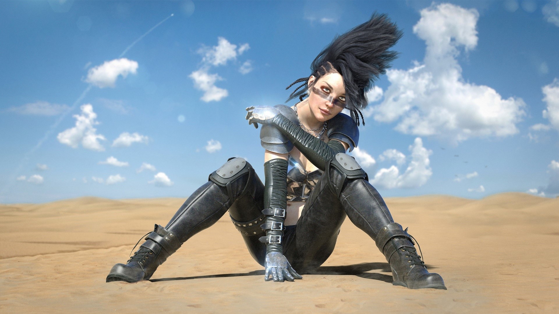 Woman with mohawk and face paint in desert HD Wallpaper