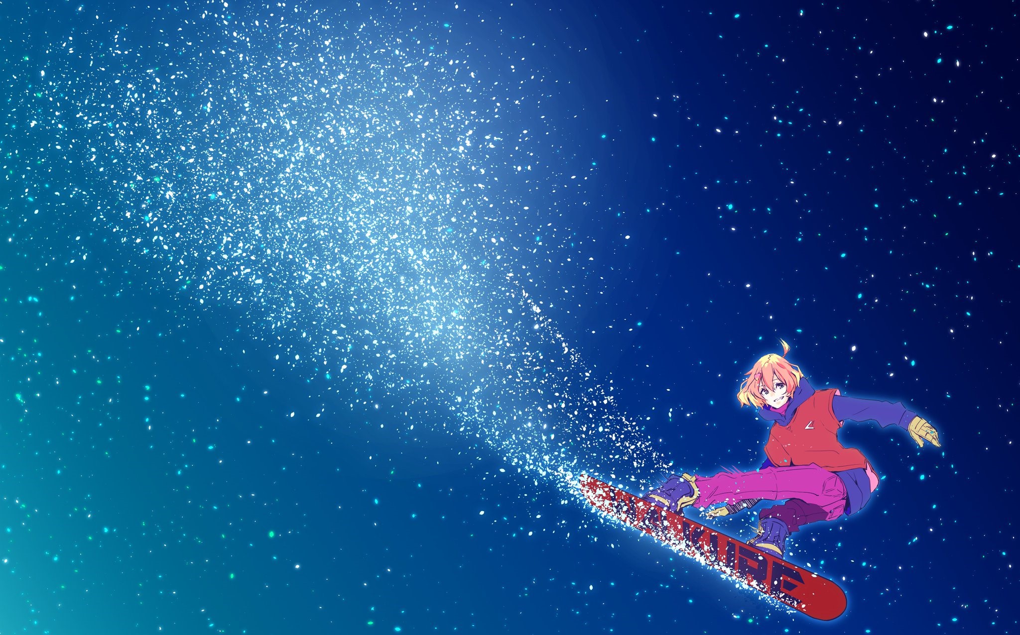 Freyja Wion snowboarding in space from Macross Delta HD Wallpaper
