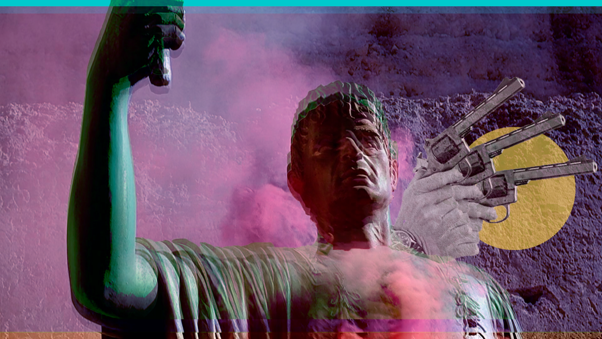 Statue with revolvers and smoke HD Wallpaper
