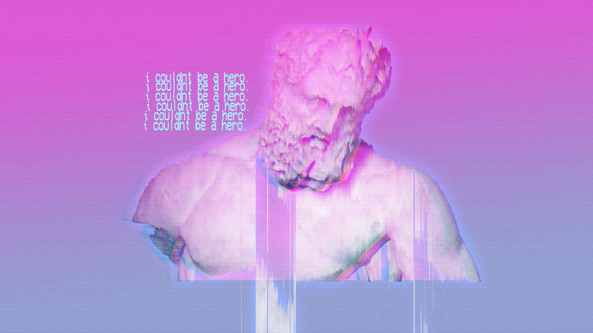 Glitch art statue with text overlay HD Wallpaper