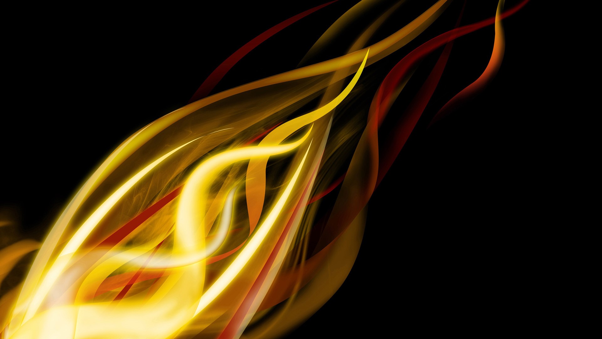 Abstract yellow, red, and orange shapes on black background HD Wallpaper