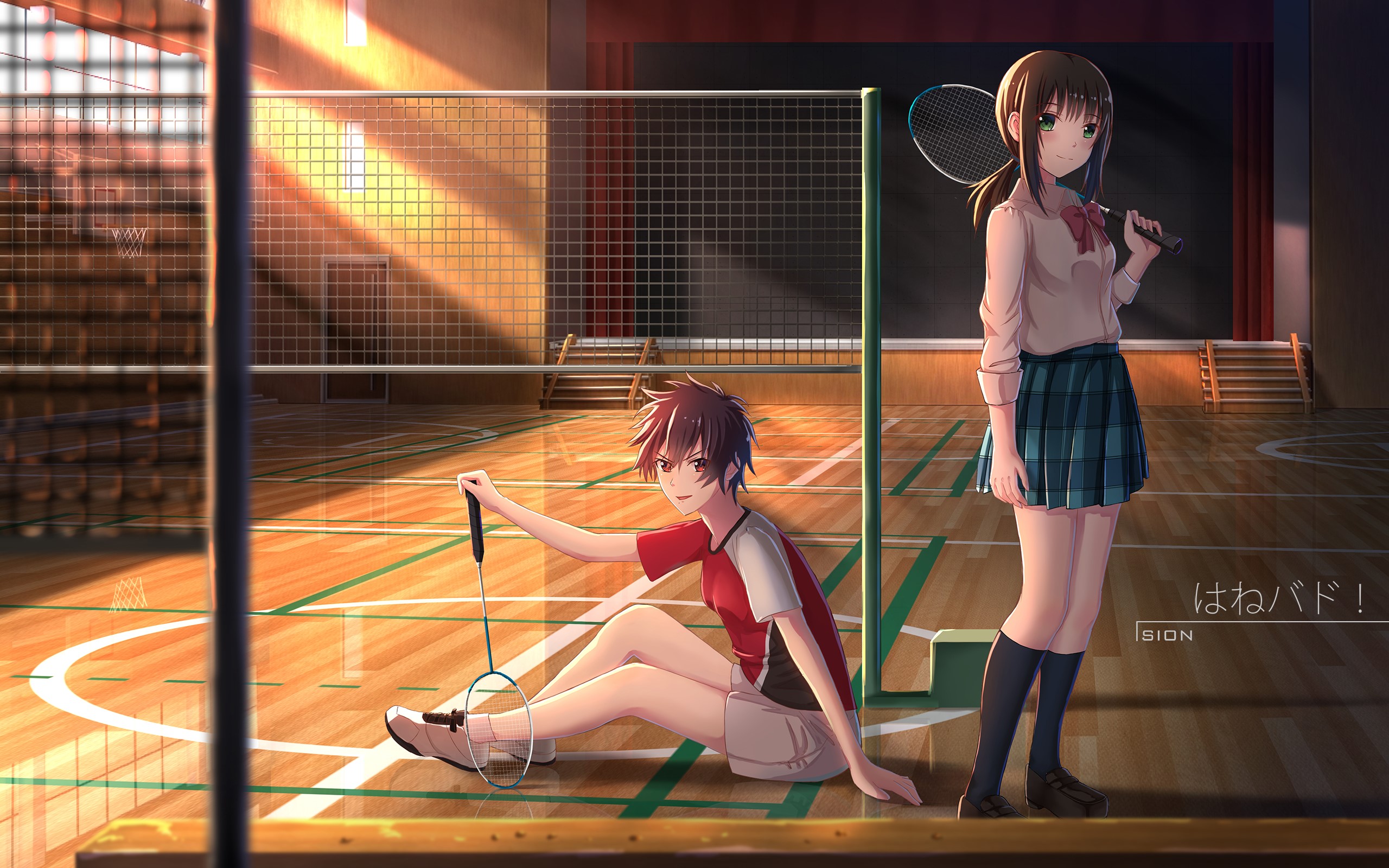 HANEBADO! Anime characters in a badminton gym HD Wallpaper
