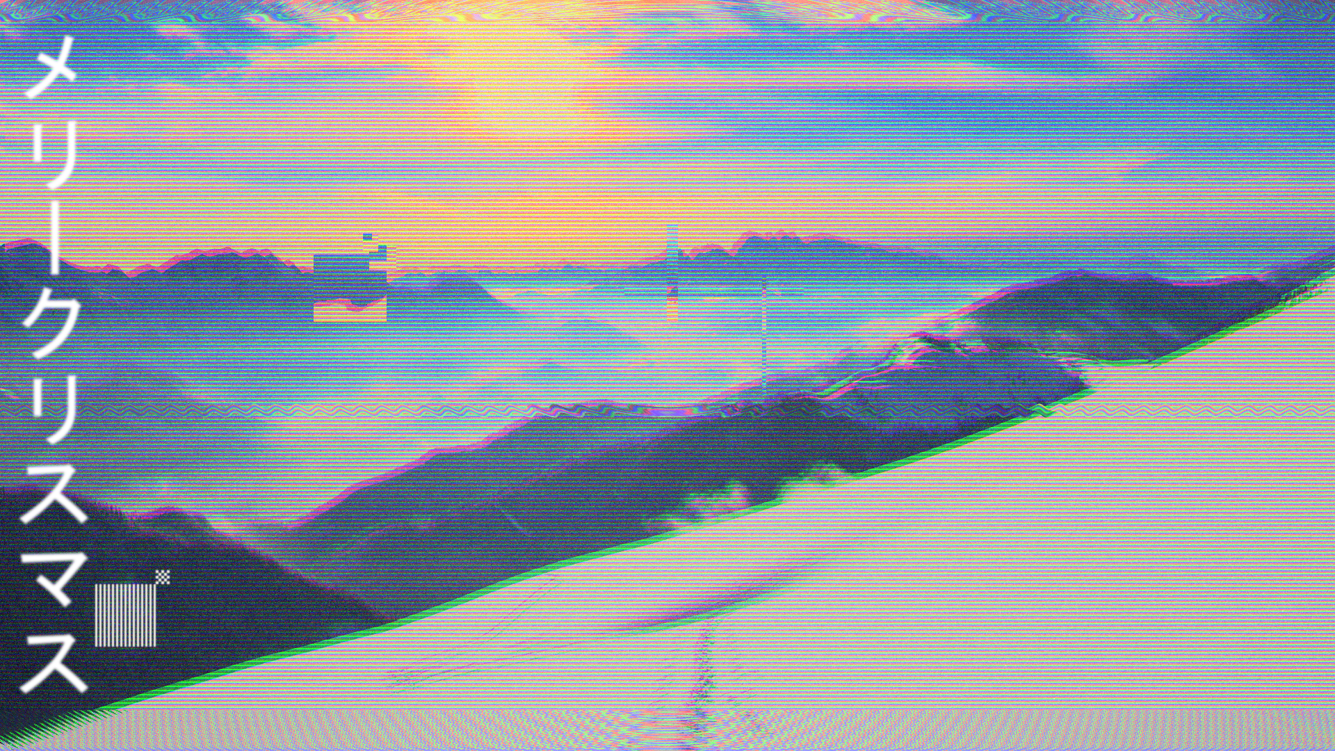 Merry Christmas mountains vaporwave landscape HD Wallpaper