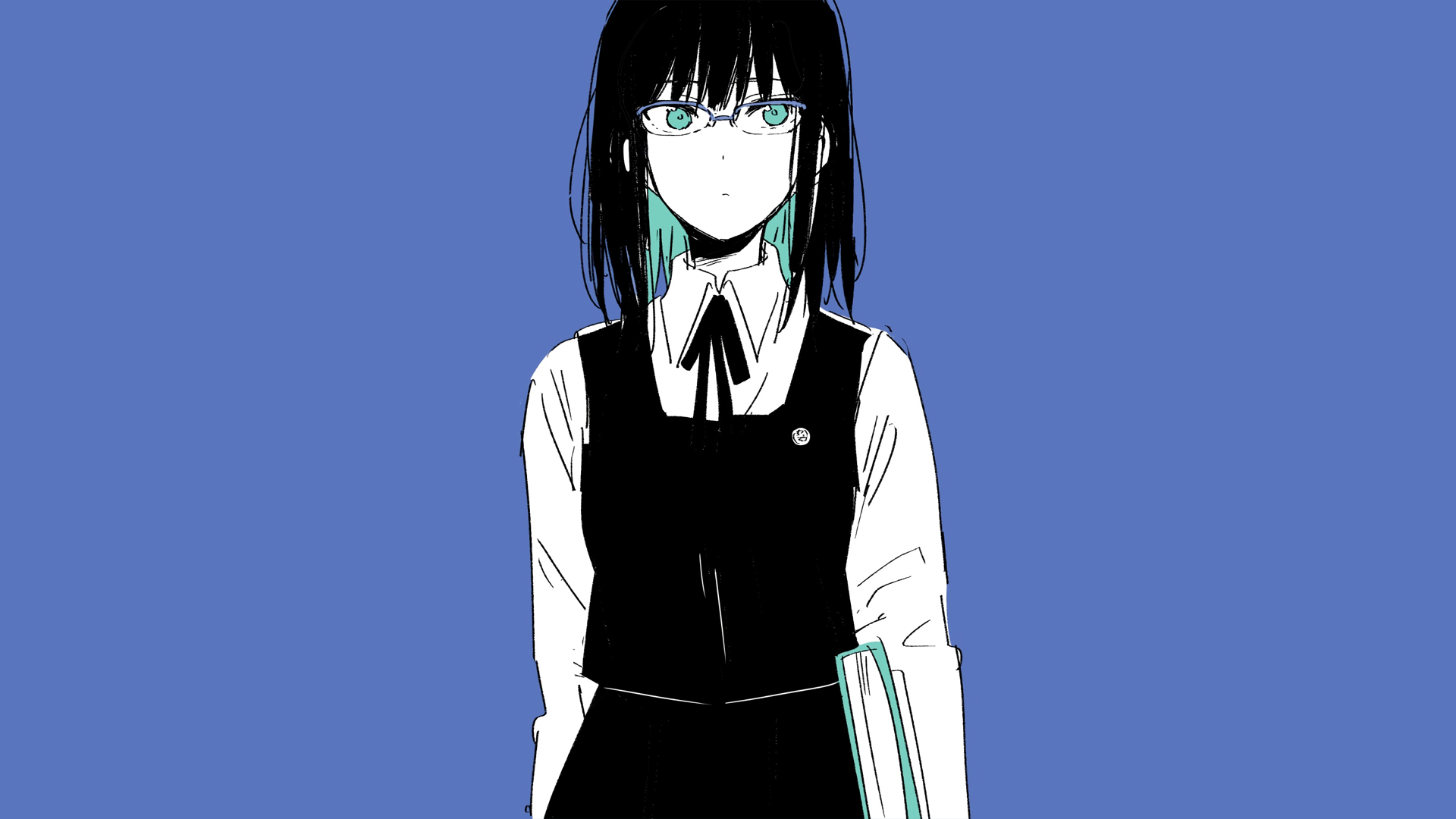 Anime girl with glasses and black hair HD Wallpaper