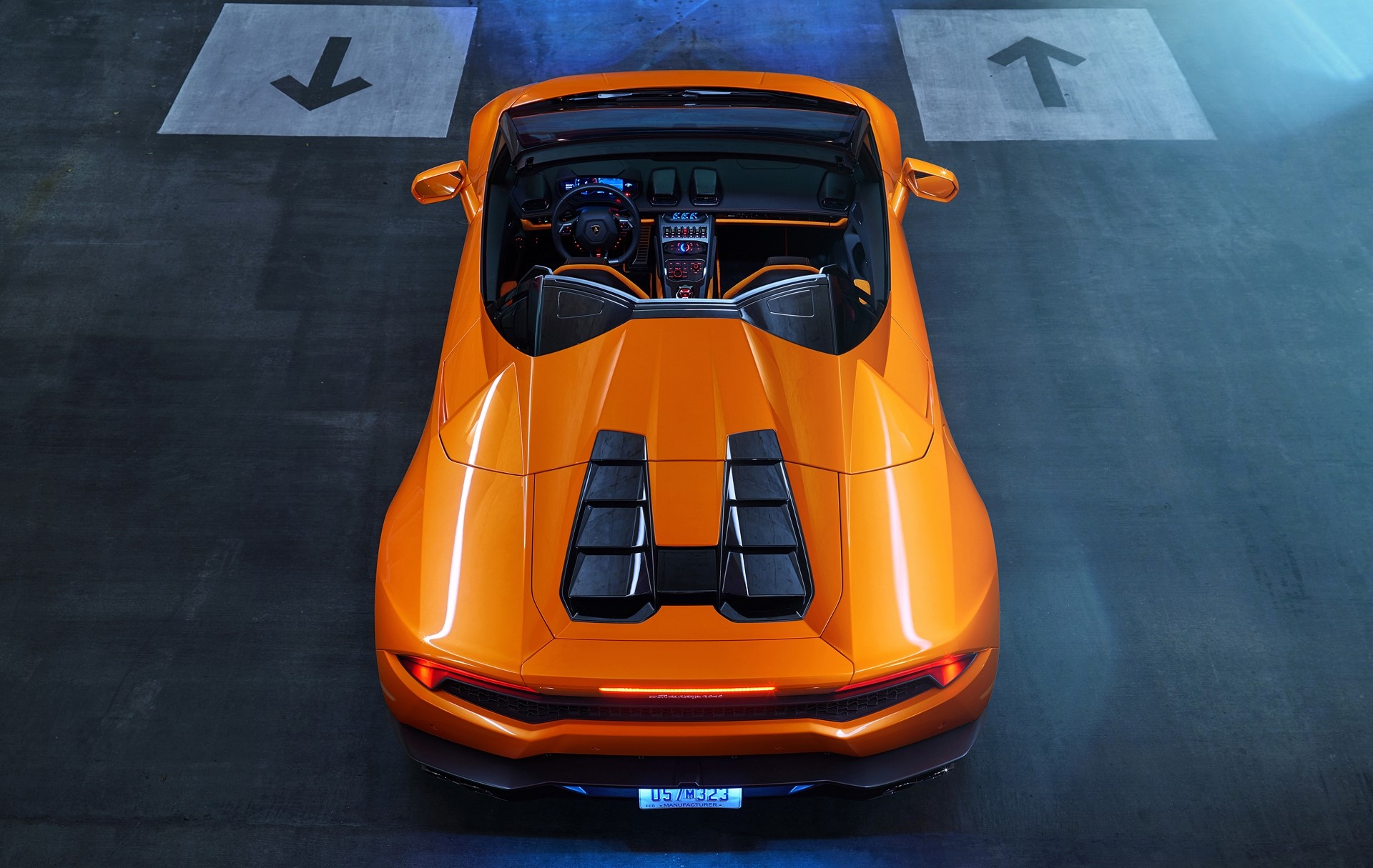 Orange Lamborghini Huracan Spyder from above HD Wallpaper