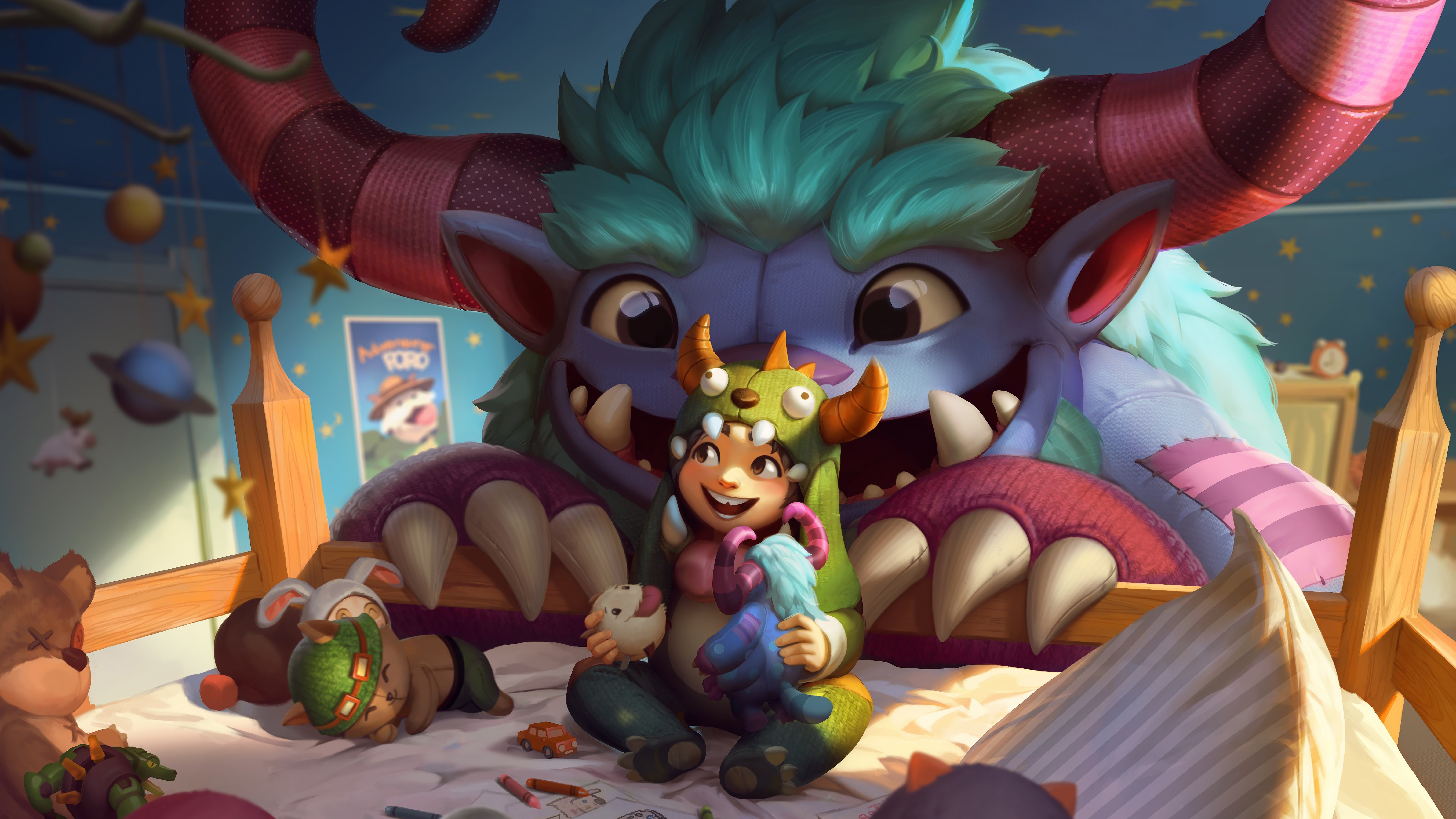 Nunu & Willump from League of Legends in a bedroom HD Wallpaper