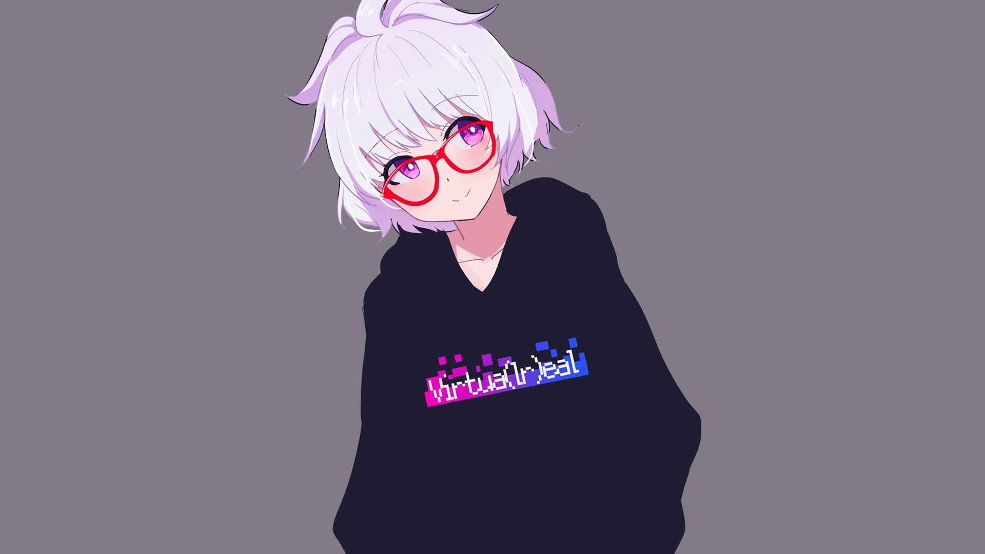 Anime girl with pink hair and glasses wearing a hoodie HD Wallpaper
