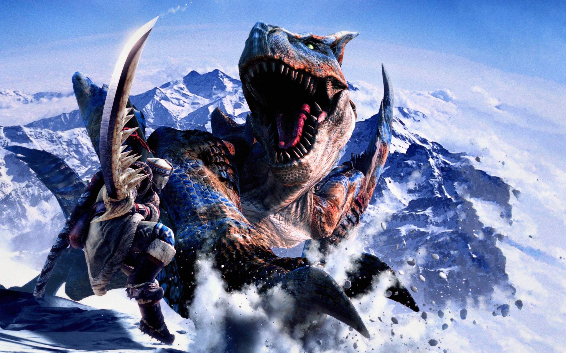 Tigrex from Monster Hunter with a hunter HD Wallpaper