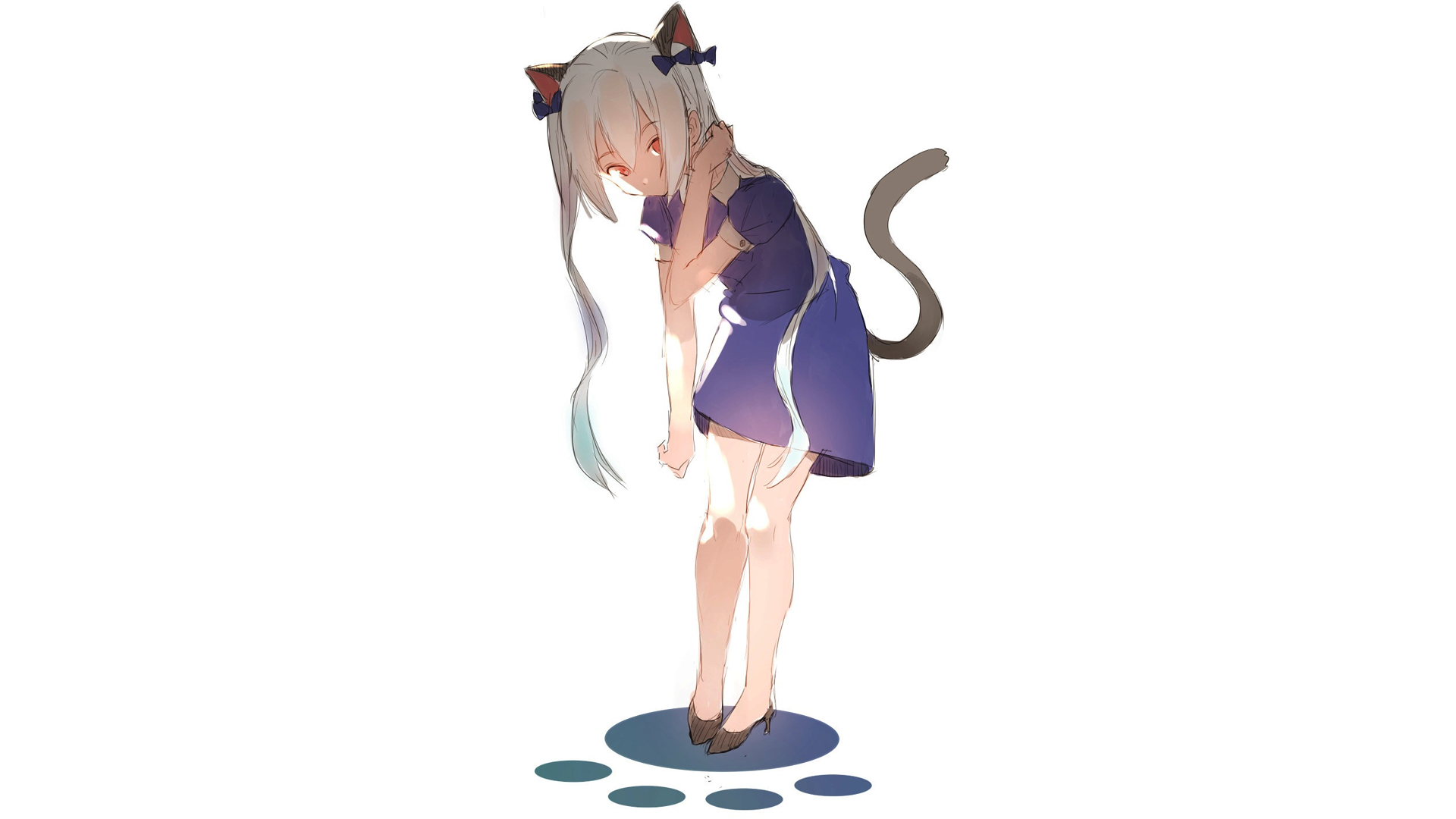 Anime girl with cat ears and tail HD Wallpaper