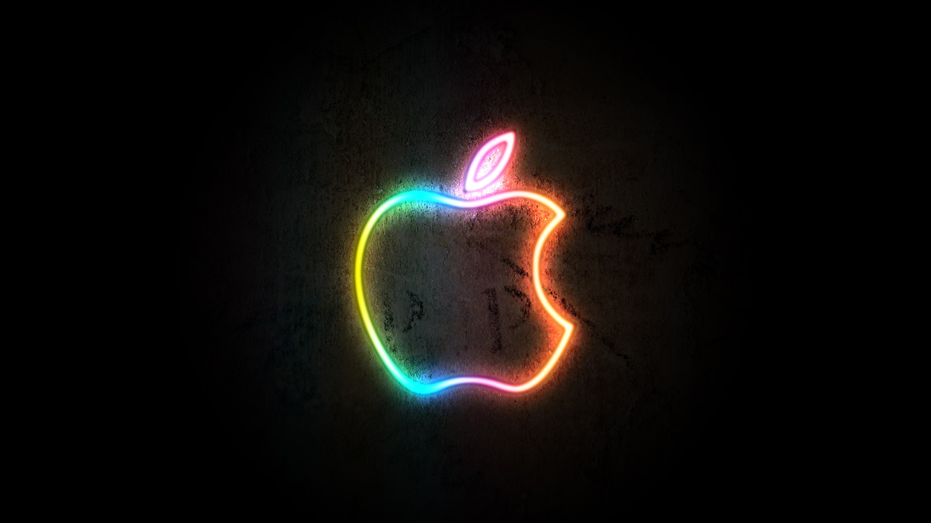 Apple logo with neon glow on dark background HD Wallpaper