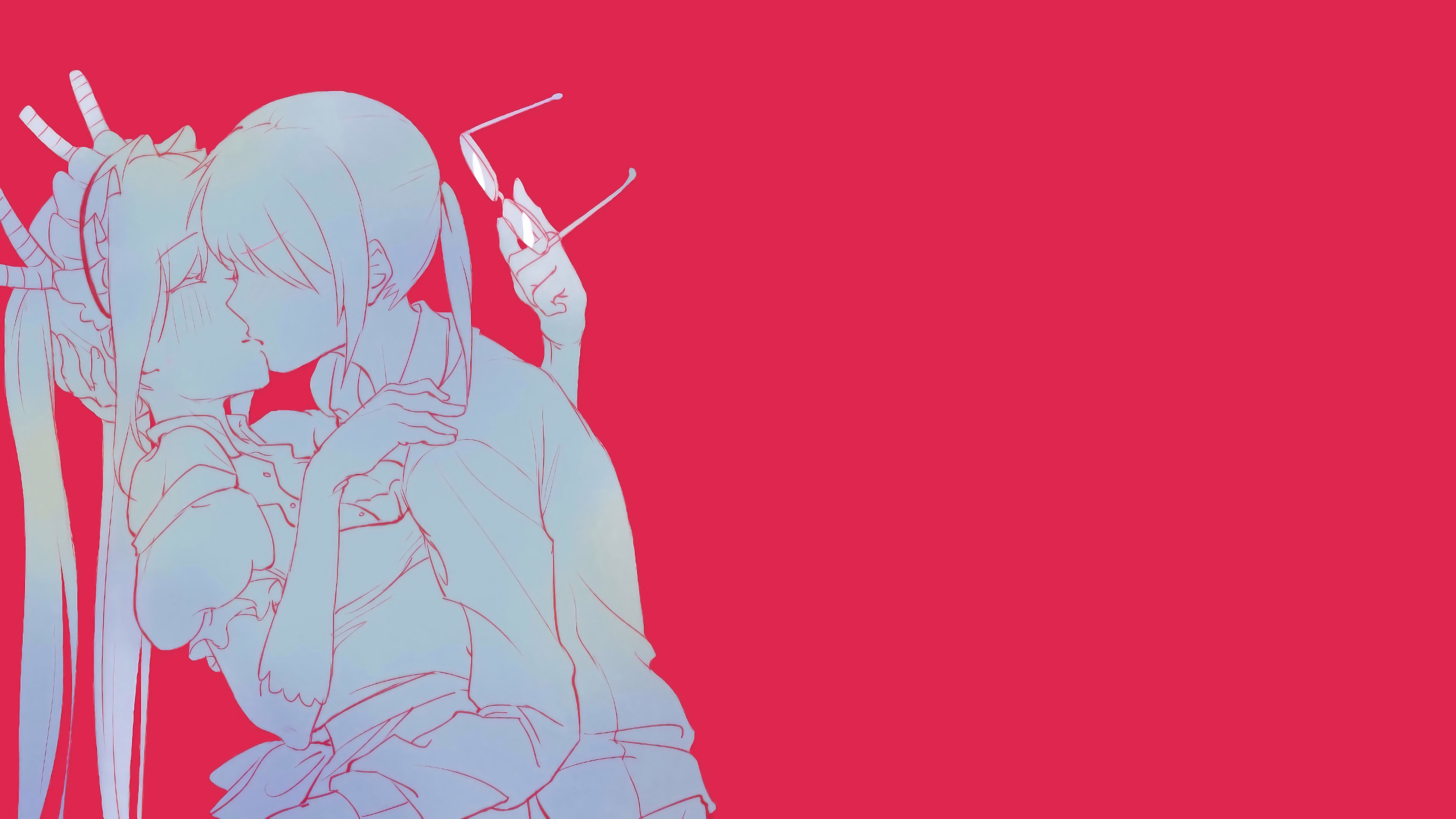 4K Monochrome Tohru and Kobayashi Kissing HD Wallpaper