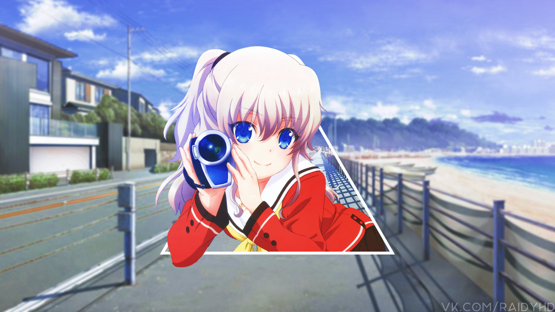 Girl with camera on beach road HD Wallpaper