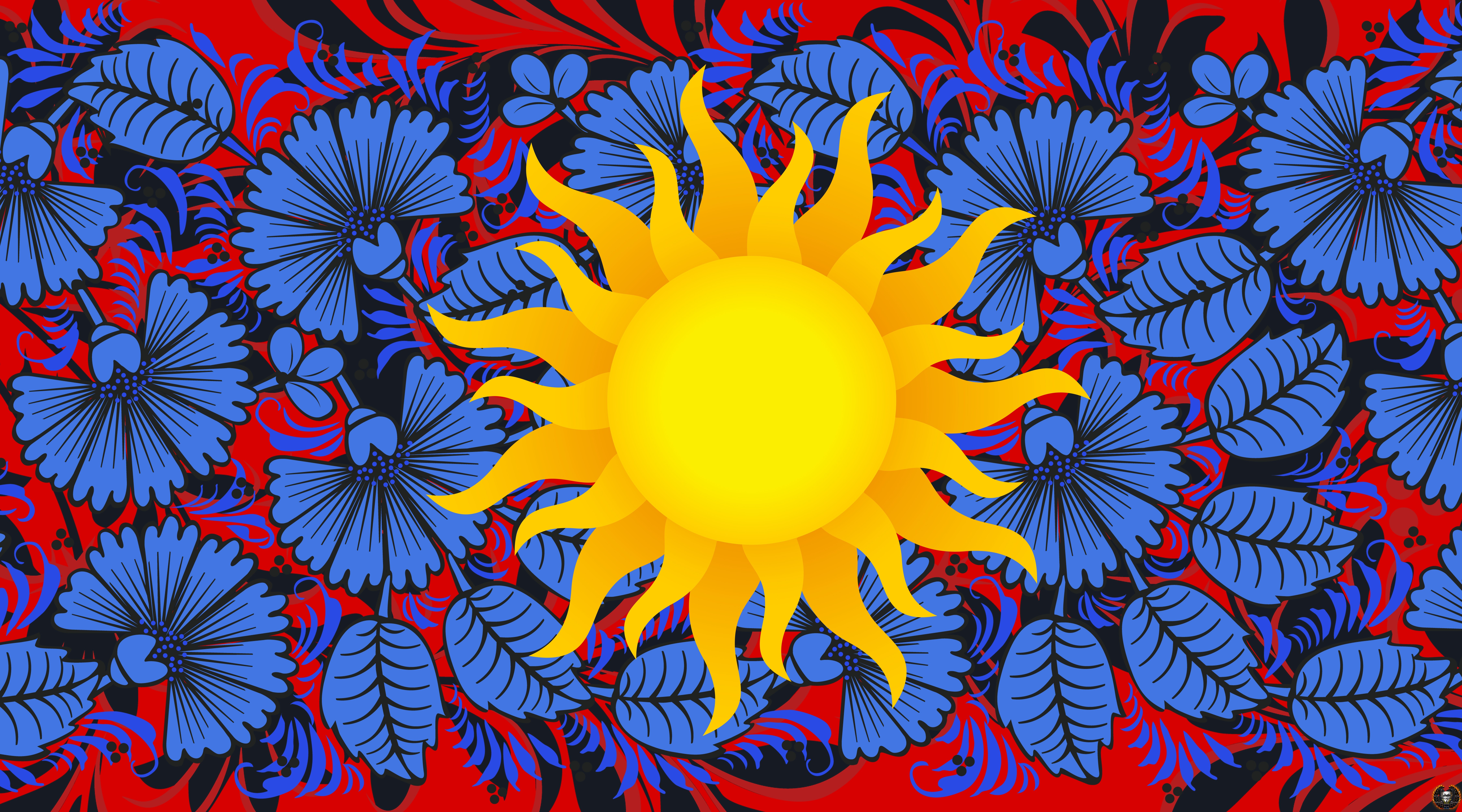 Sun with Floral Pattern HD Wallpaper