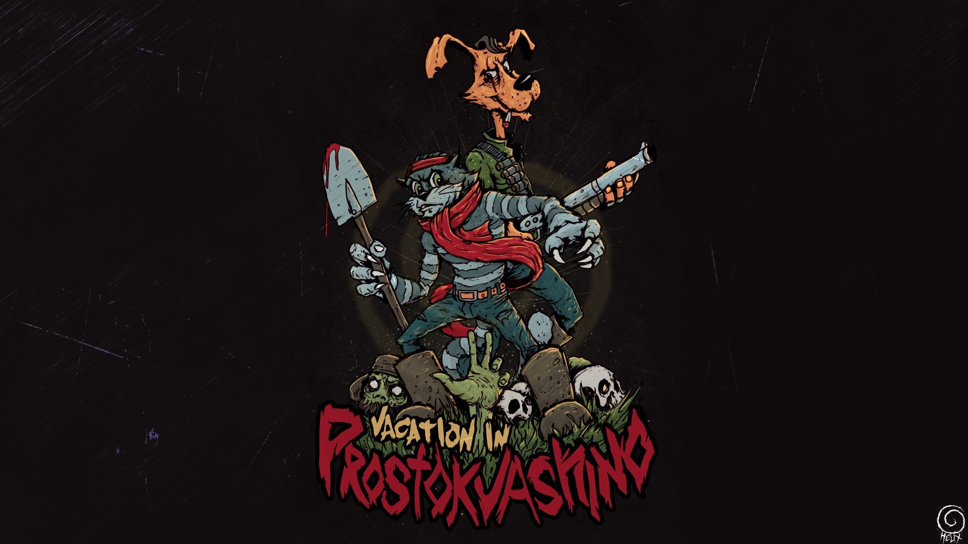 Artwork by Bogdan Timchenko featuring characters from Prostokvashino with zombies HD Wallpaper