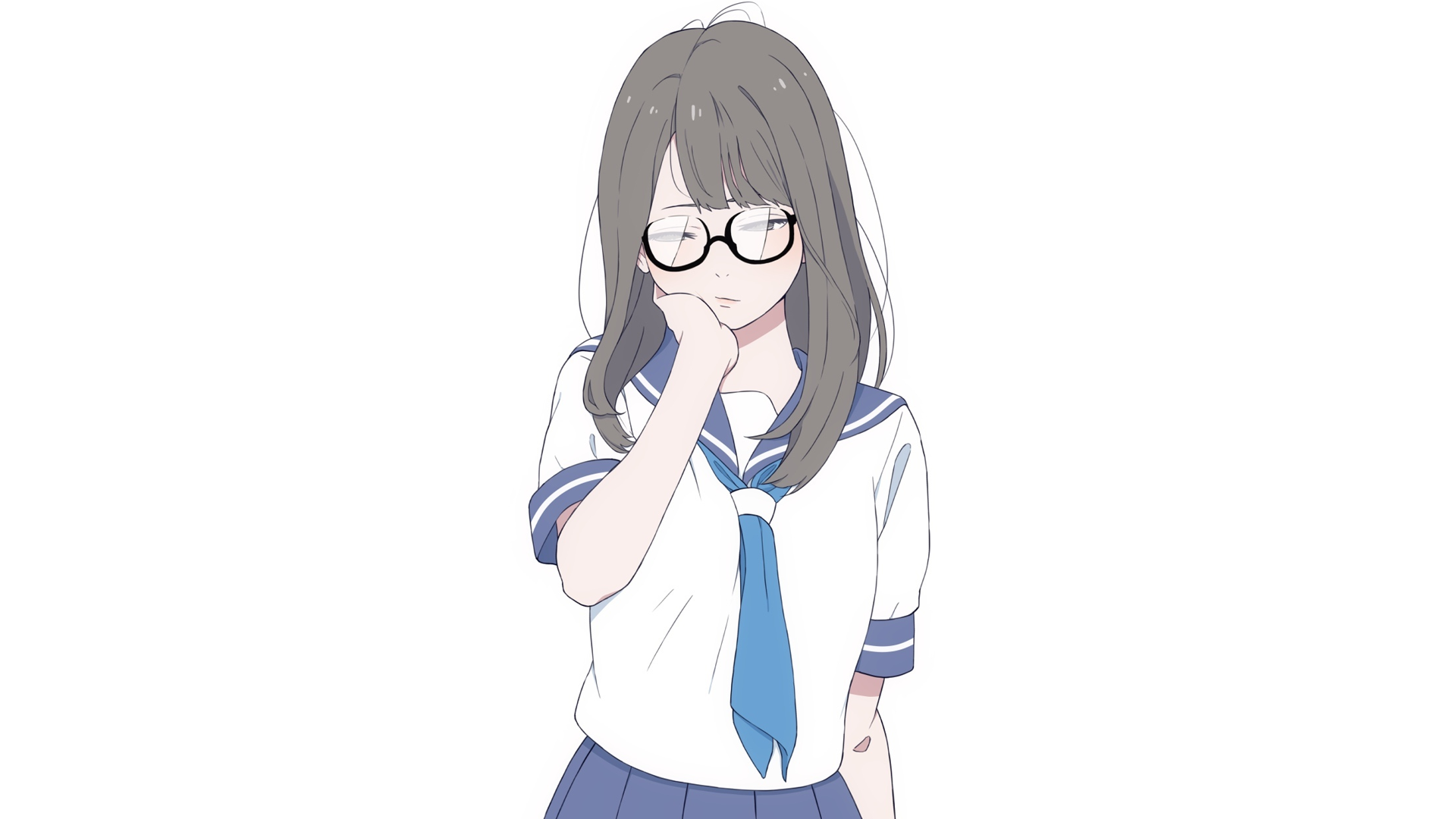 Anime girl with glasses in sailor uniform HD Wallpaper