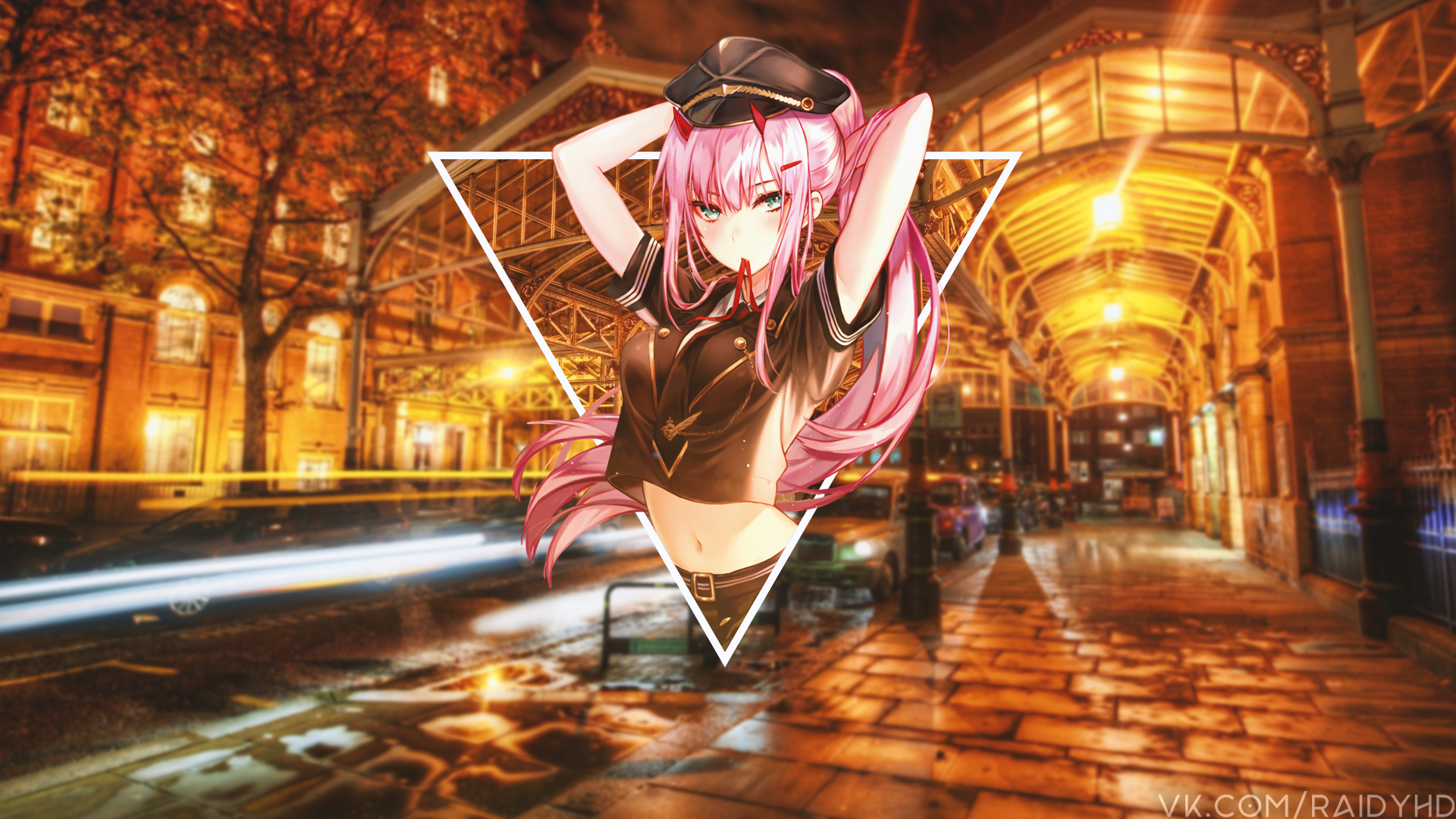 Zero Two from Darling in the FranXX in a city at night HD Wallpaper