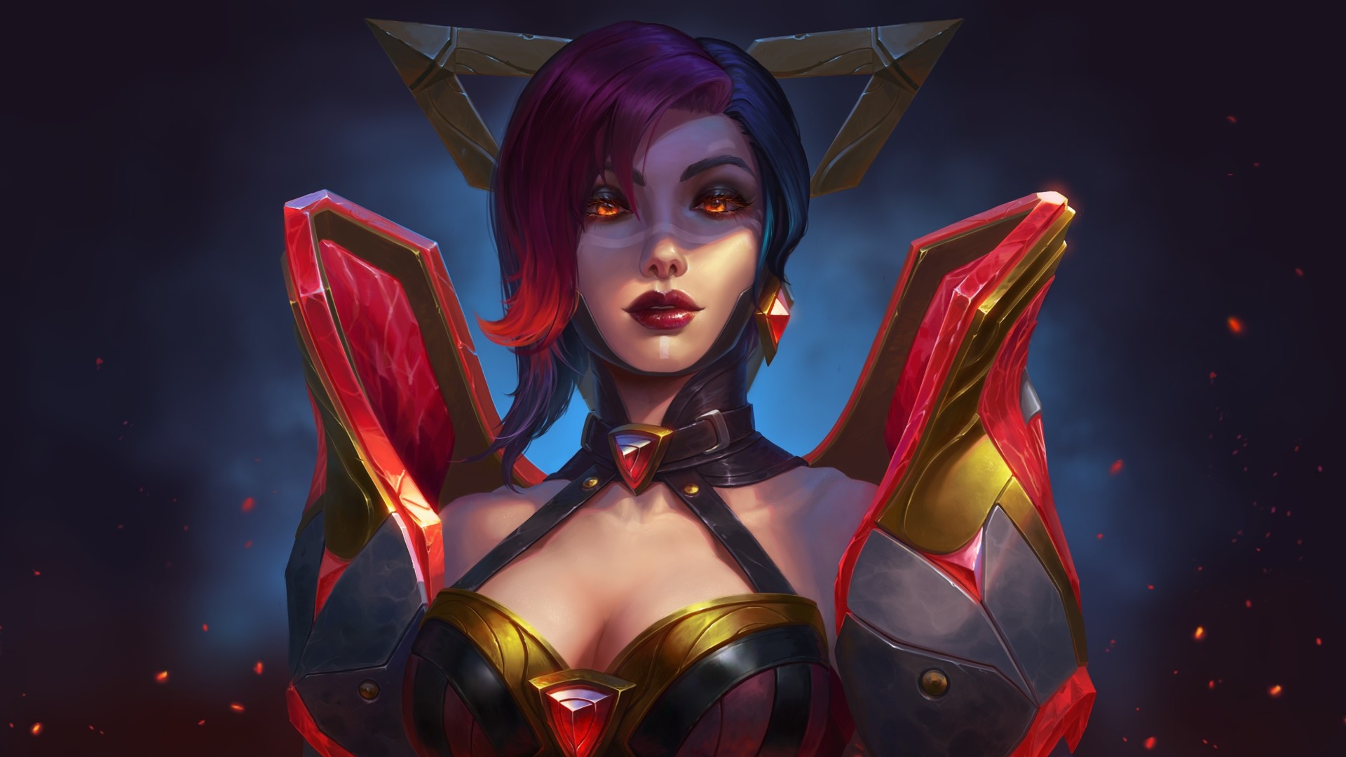 Fantasy woman with red eyes and armor HD Wallpaper