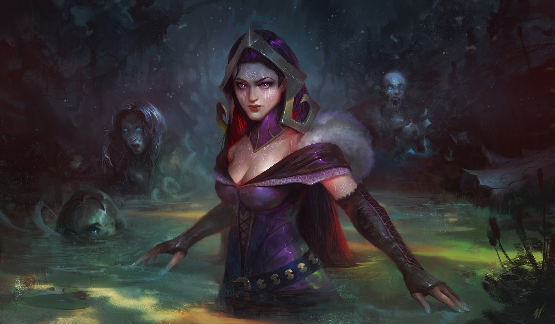 Liliana Vess from Magic: The Gathering with zombies HD Wallpaper