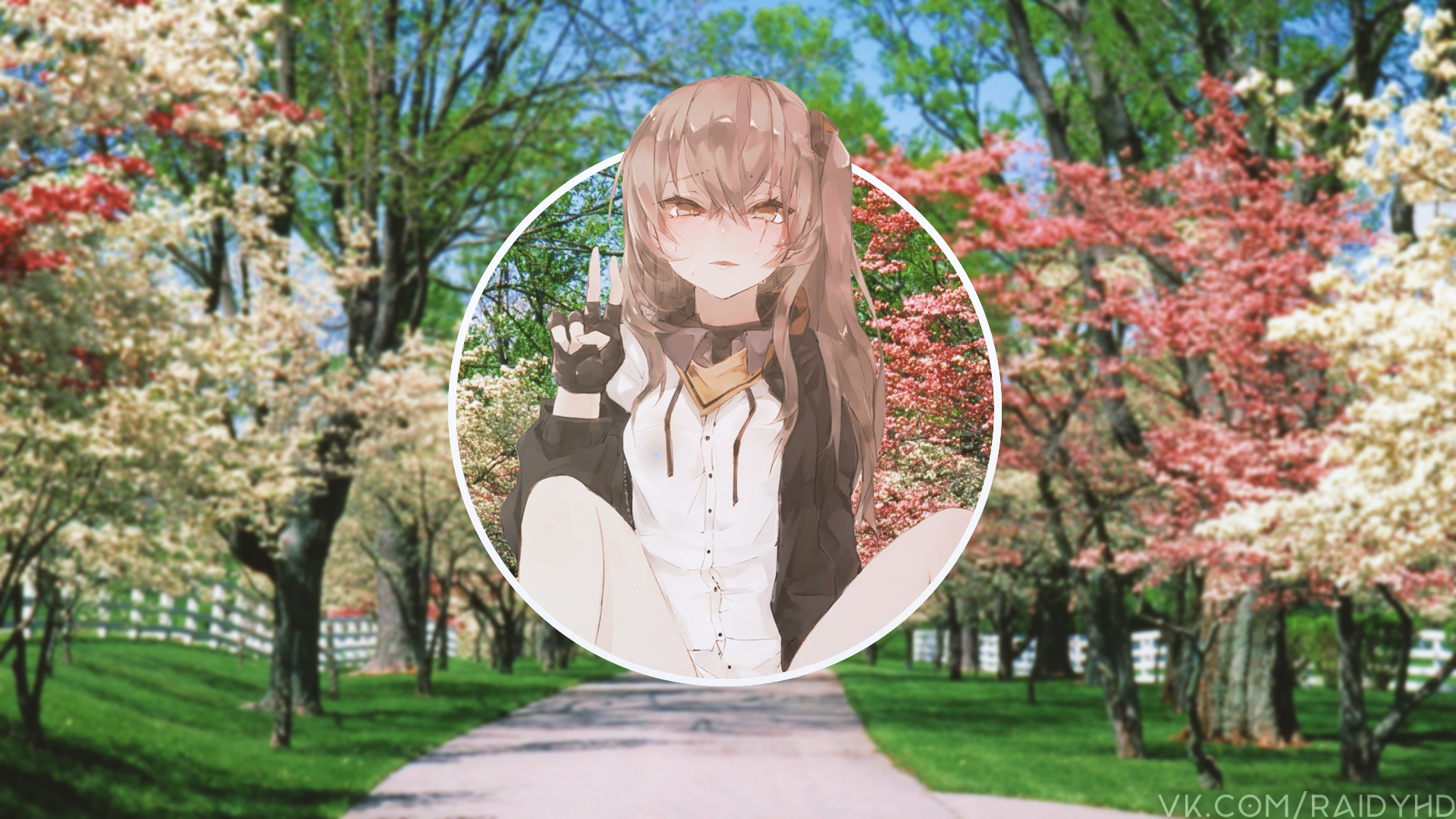 Anime girl with peace sign in a park HD Wallpaper