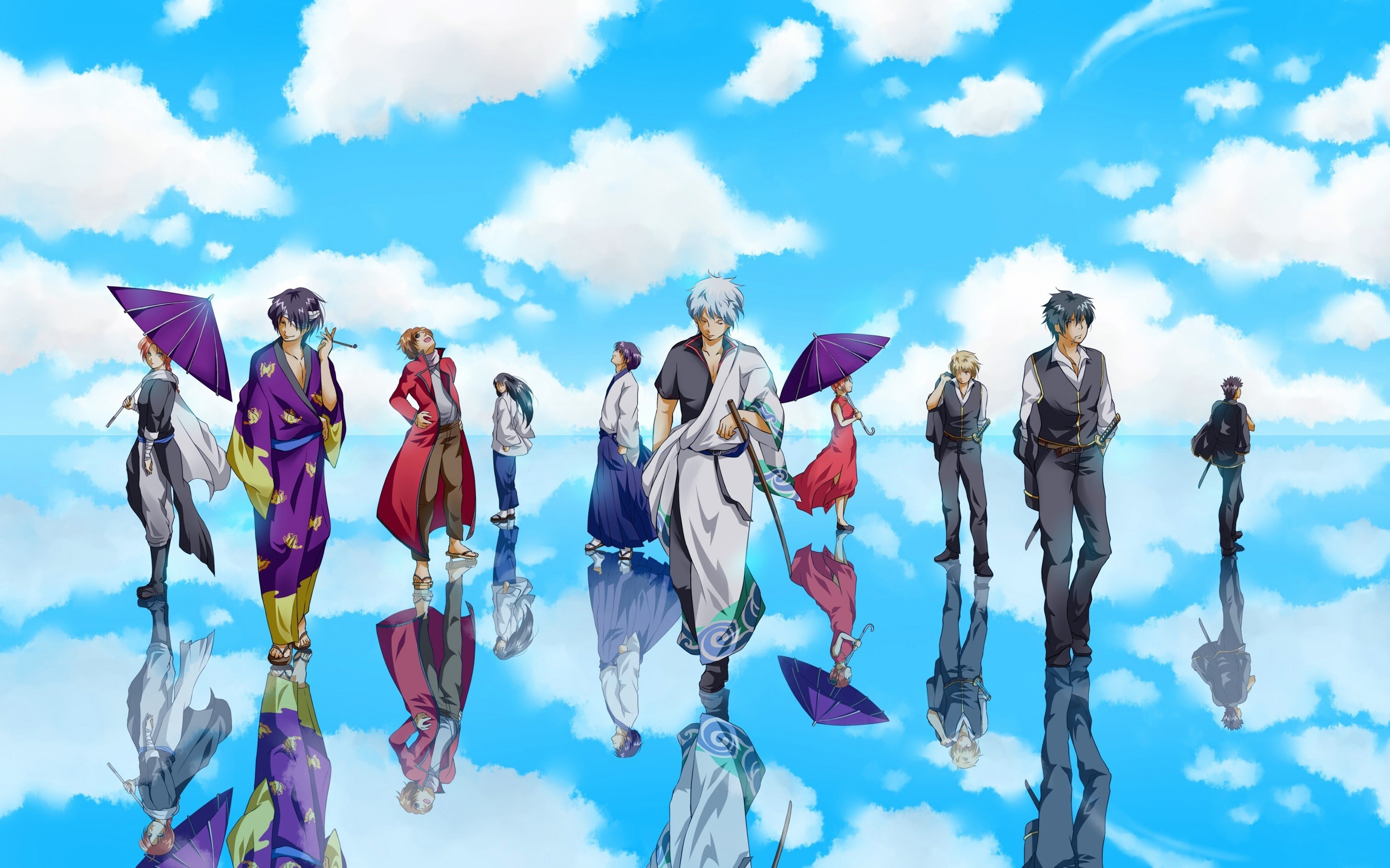 Gintama characters reflected on a sky background HD Wallpaper