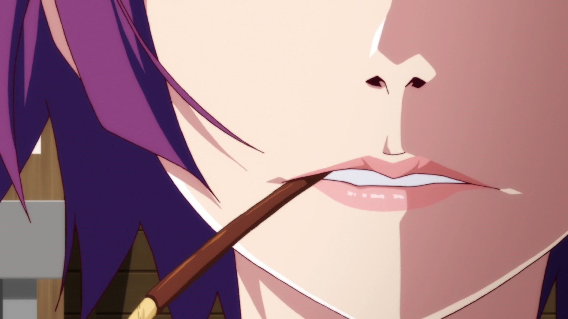 Senjougahara Hitagi from Monogatari Series eating a chocolate stick HD Wallpaper