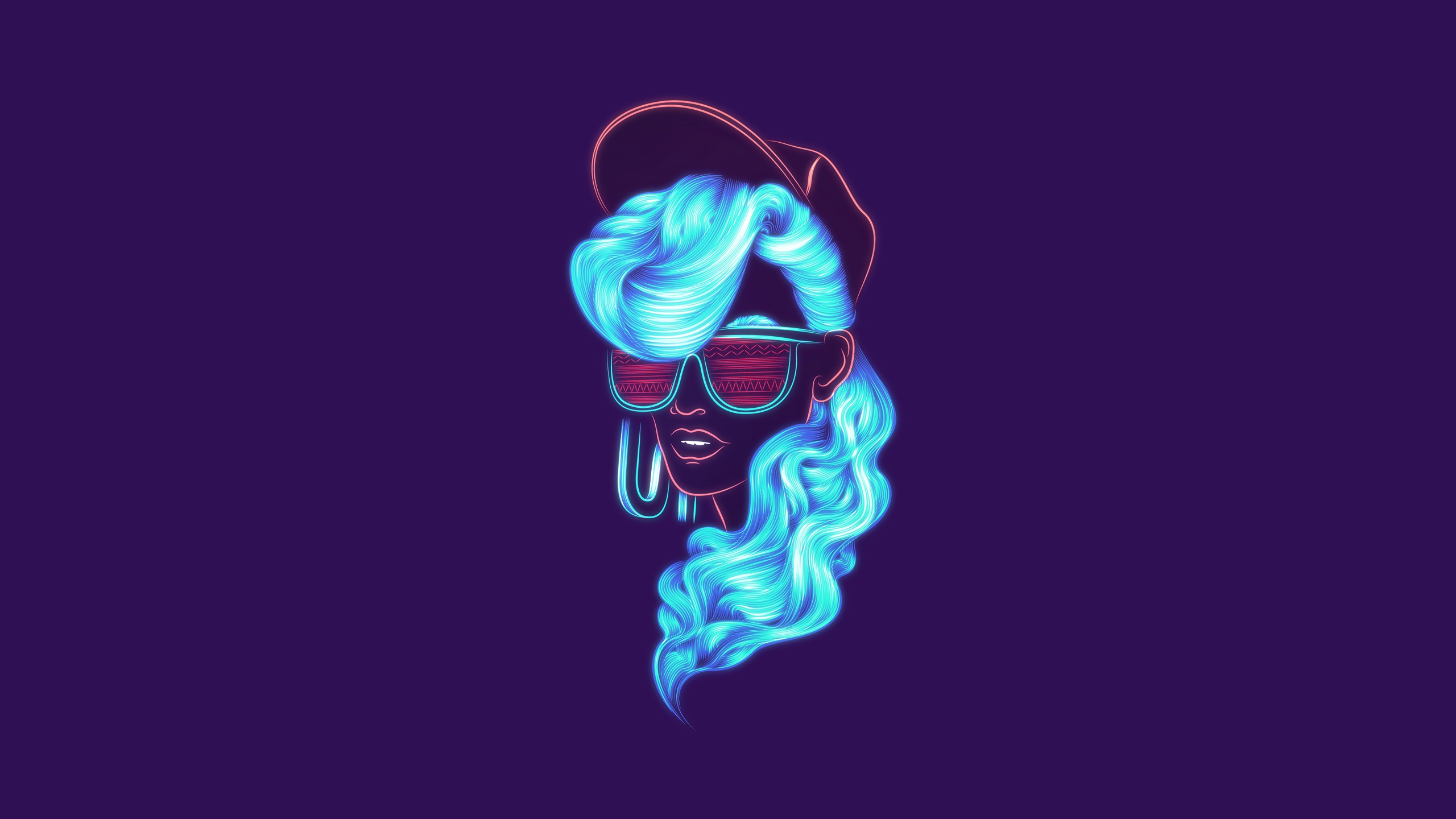 Illustration of a woman with cyan hair and sunglasses HD Wallpaper