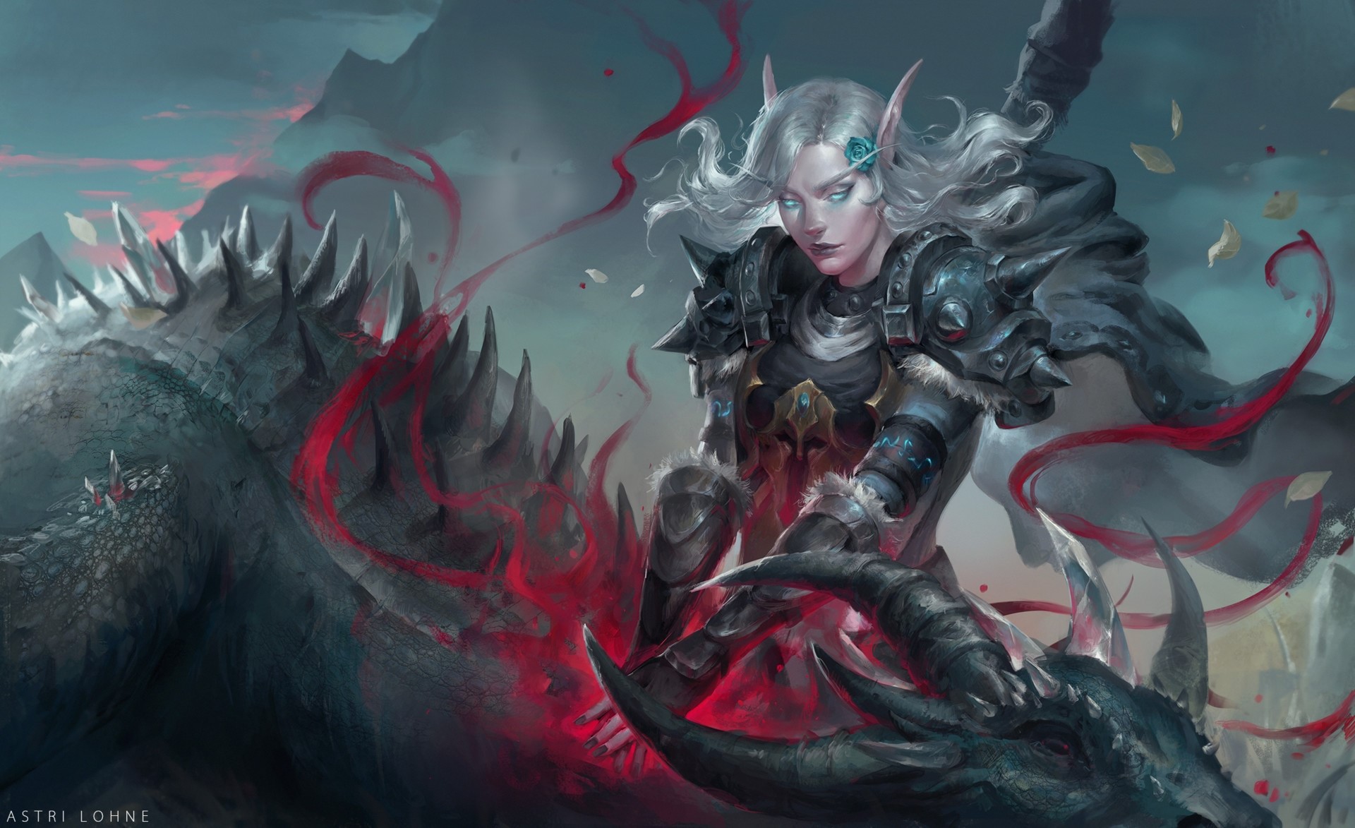 Elf warrior with dragon in fantasy art HD Wallpaper