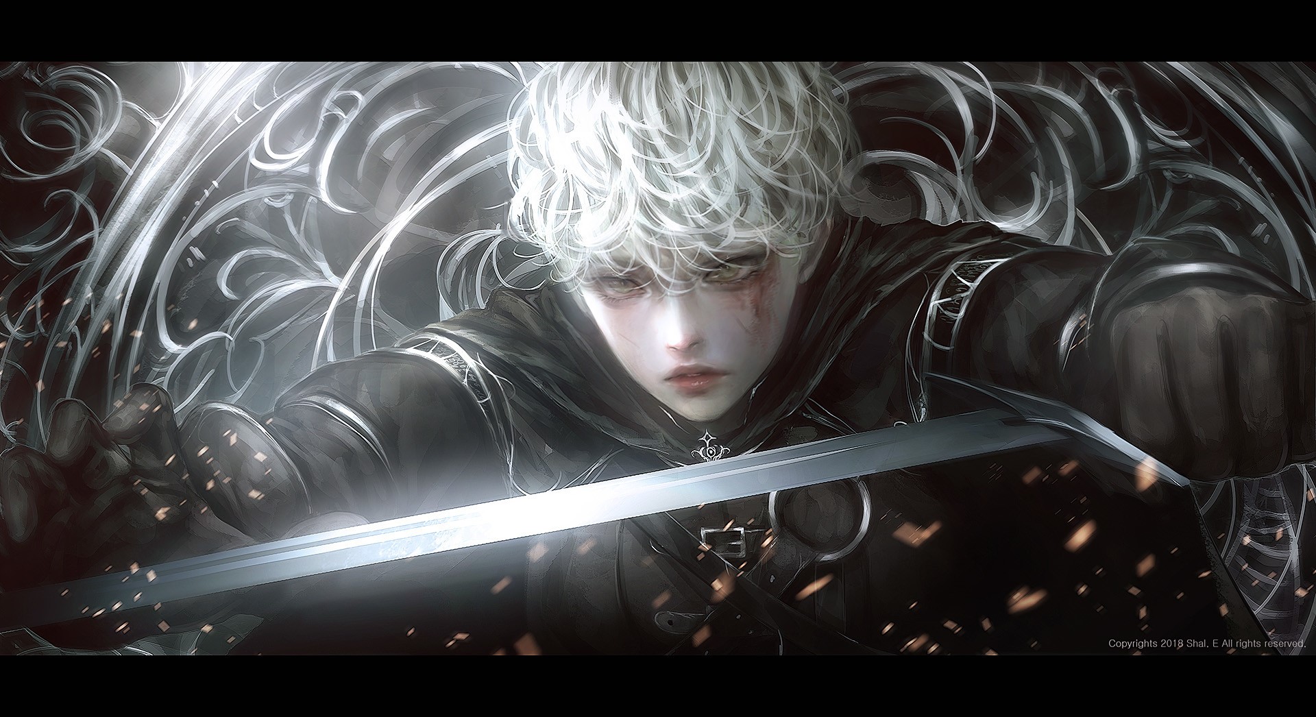 Fantasy knight with white hair holding a sword HD Wallpaper