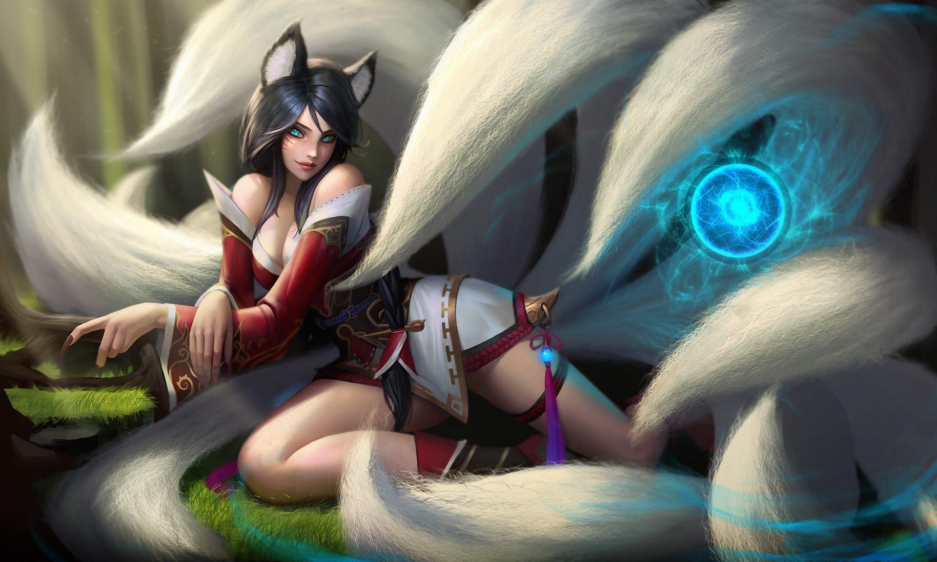 Ahri from League of Legends with magical orb HD Wallpaper