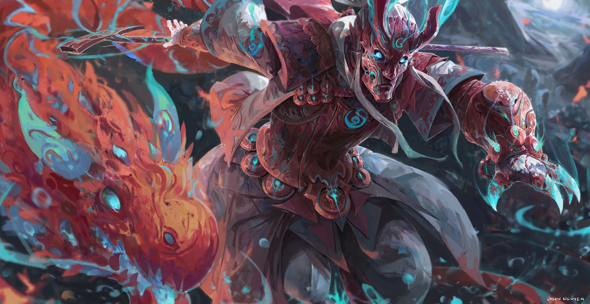 Man in ornate armor with a dragon HD Wallpaper