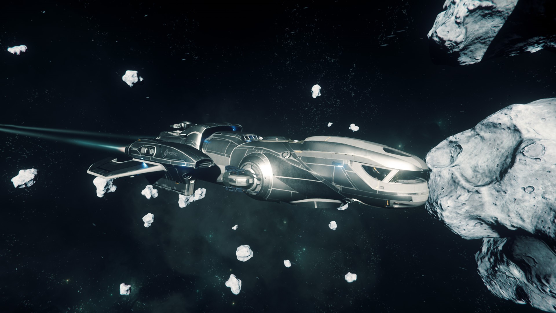 MISC Freelancer ship in Star Citizen near asteroids HD Wallpaper