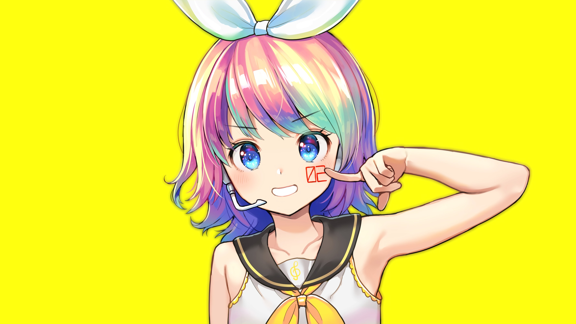Kagamine Rin anime girl with rainbow hair HD Wallpaper