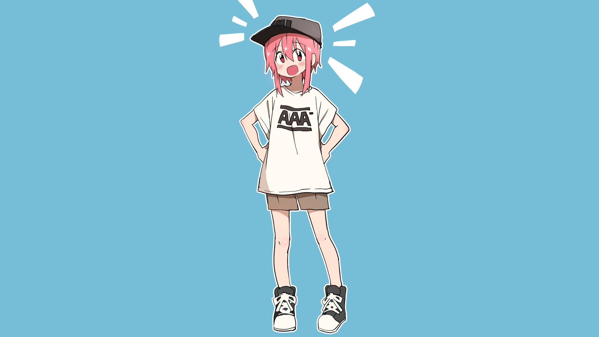Anime girl with pink hair wearing a cap and t-shirt HD Wallpaper