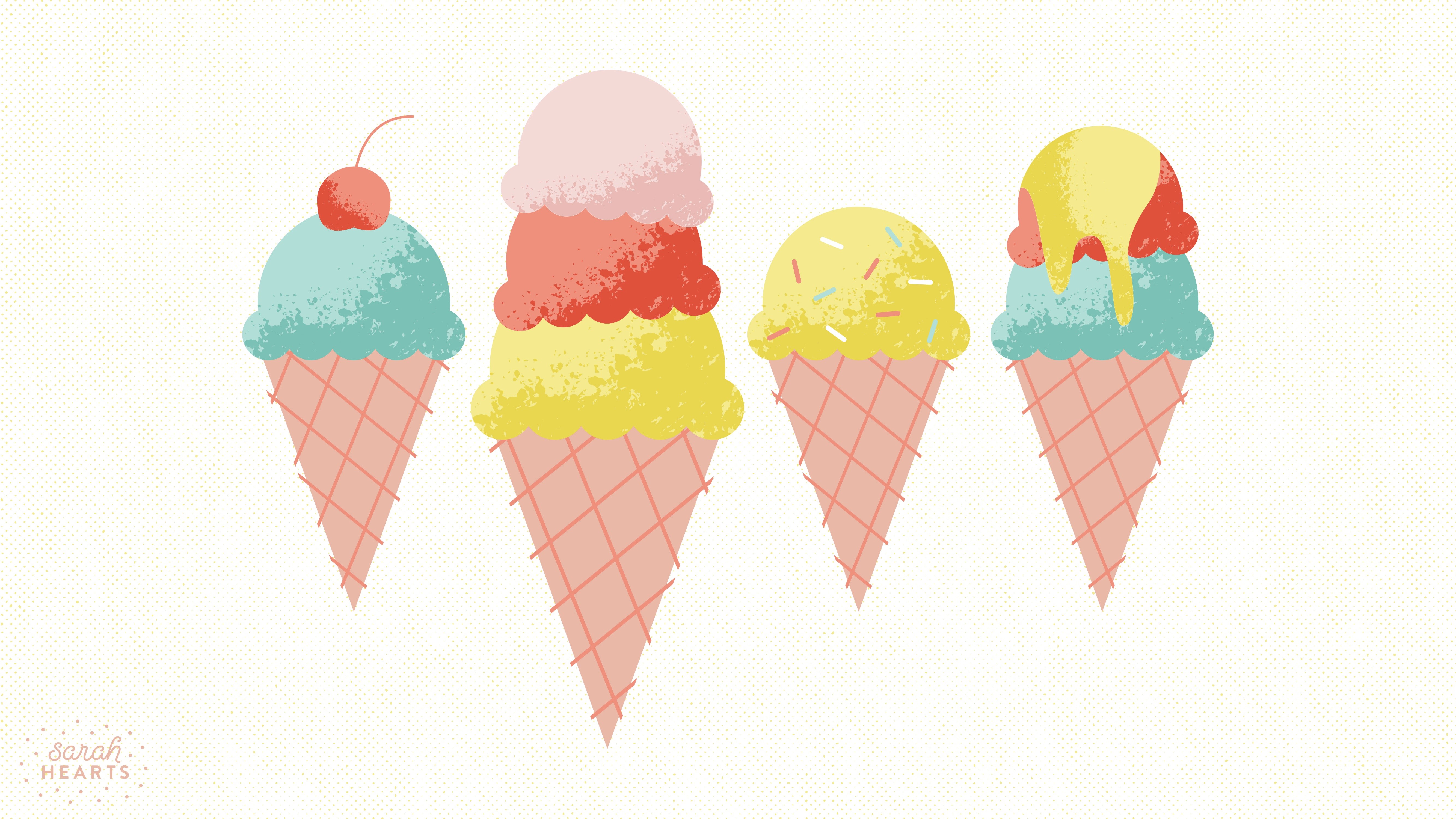 Four ice cream cones with different flavors HD Wallpaper