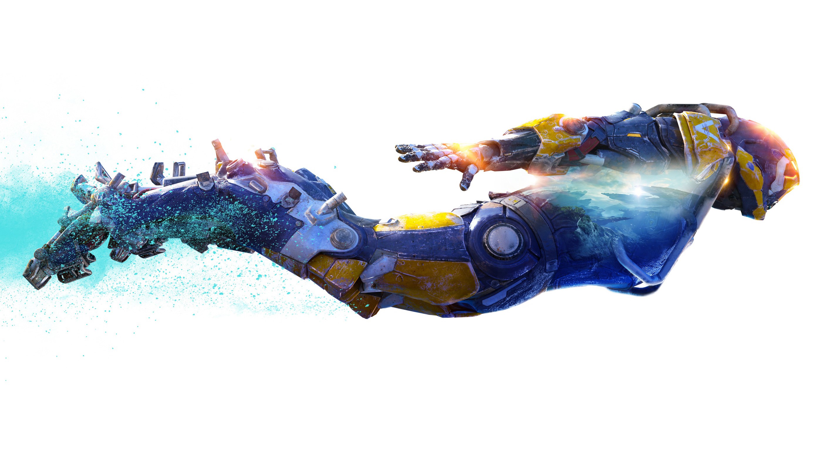 Anthem Javelin flying with a landscape overlay HD Wallpaper