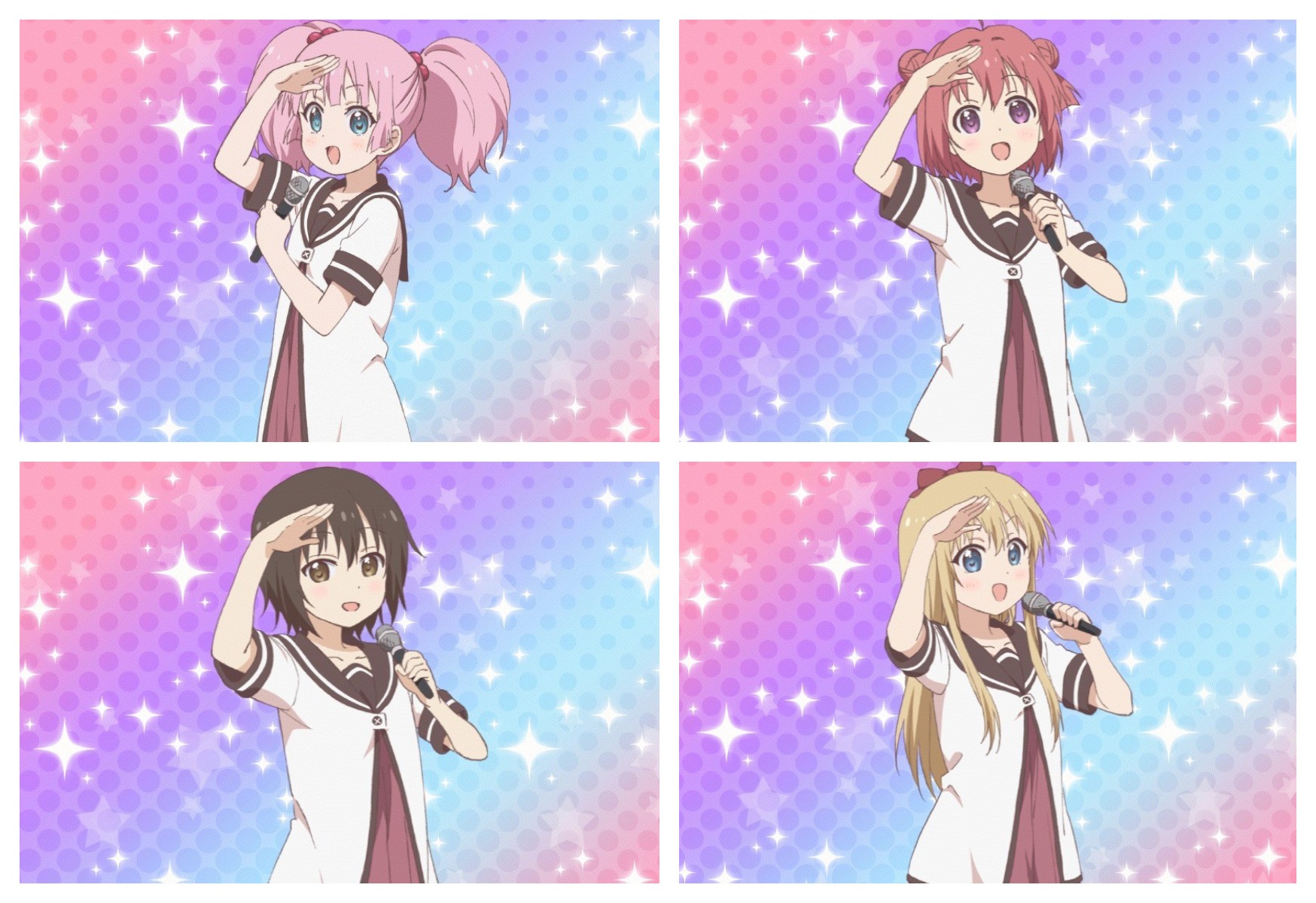 4 girls from Yuru Yuri in school uniforms singing HD Wallpaper