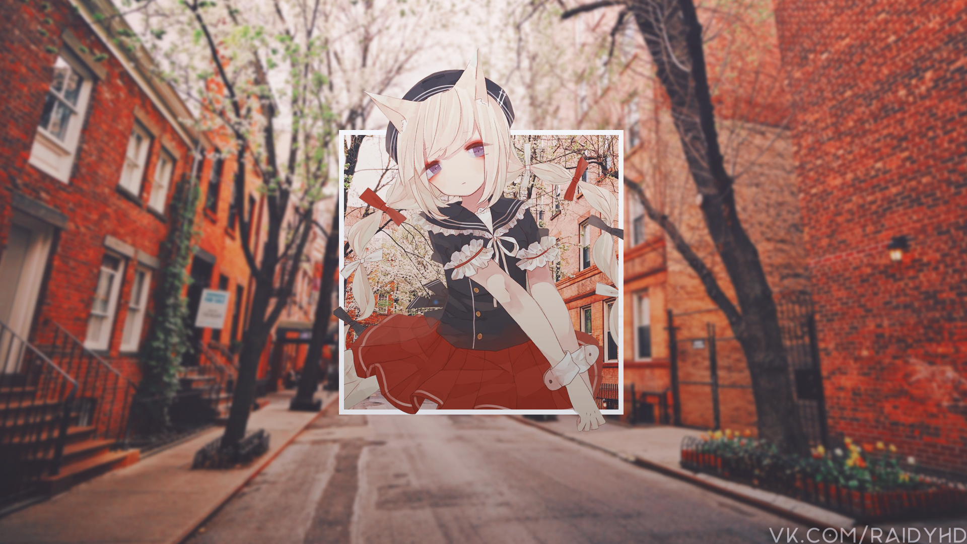 Anime girl with cat ears in a dress HD Wallpaper