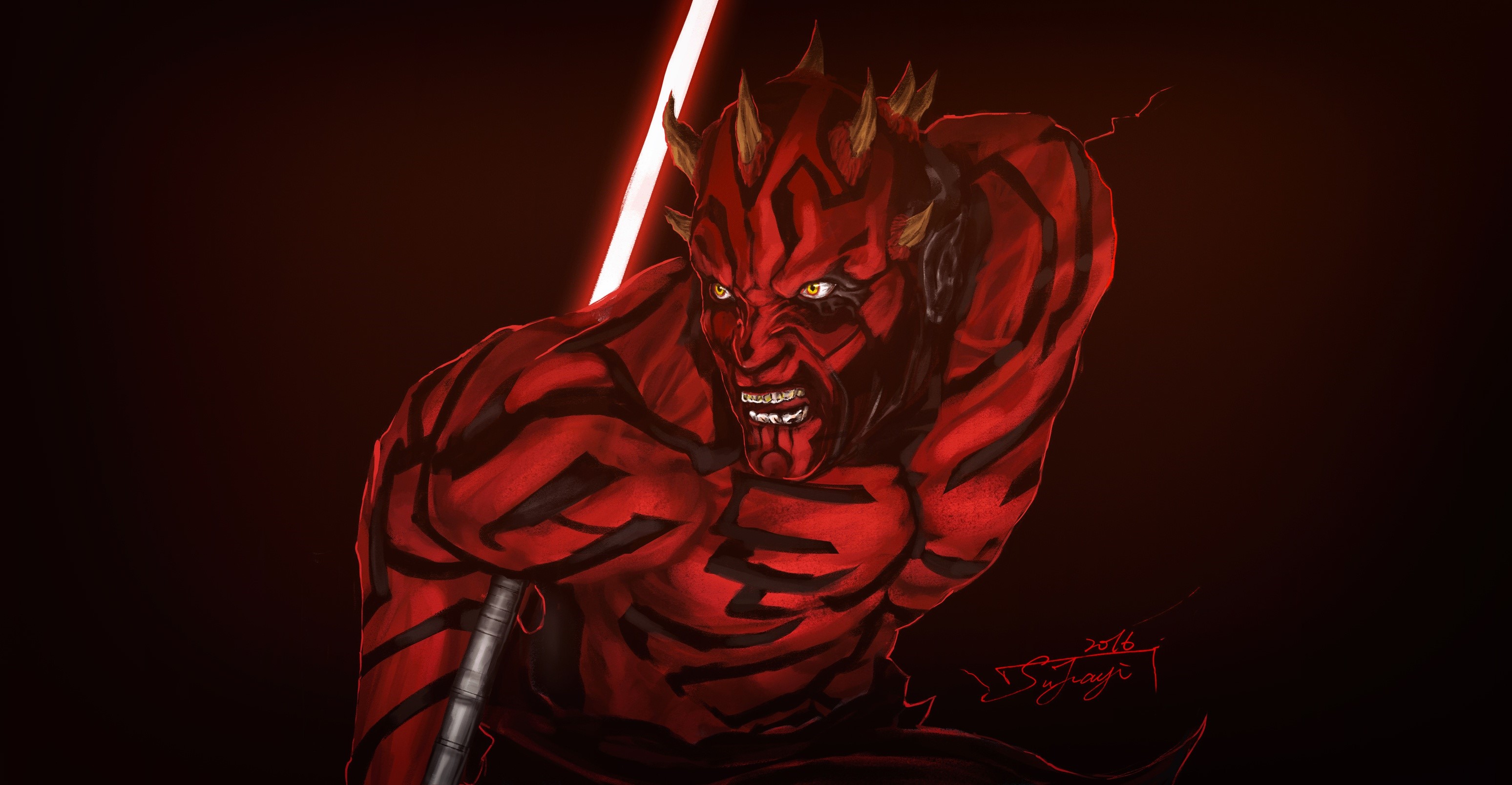 Darth Maul from Star Wars with a lightsaber HD Wallpaper