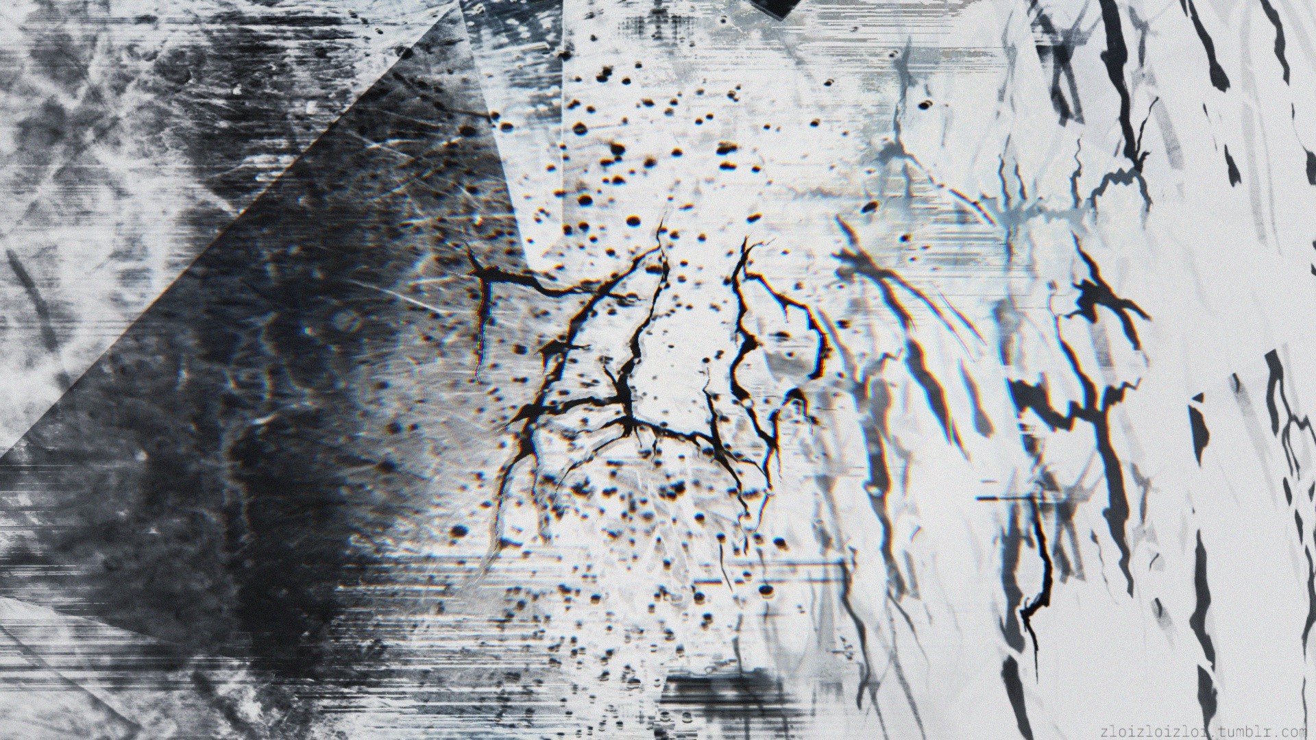 Abstract glitch art with black shapes and dots HD Wallpaper