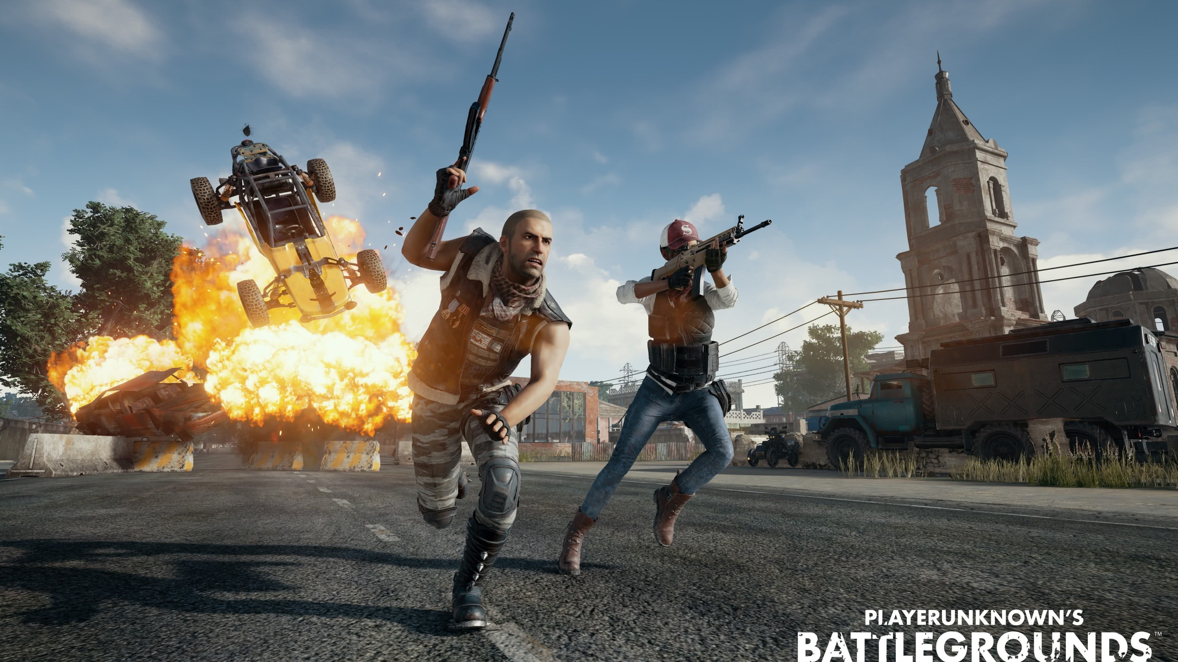 PlayerUnknown's Battlegrounds explosion with buggy and players HD Wallpaper
