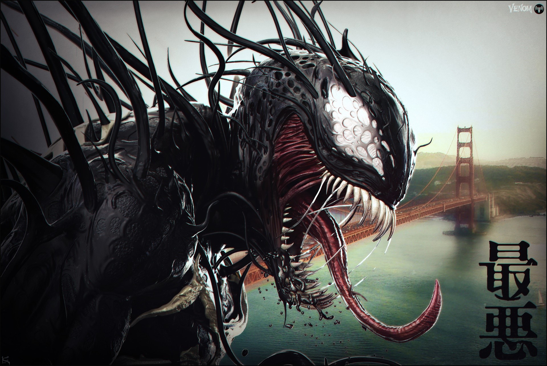 Venom in front of Golden Gate Bridge HD Wallpaper