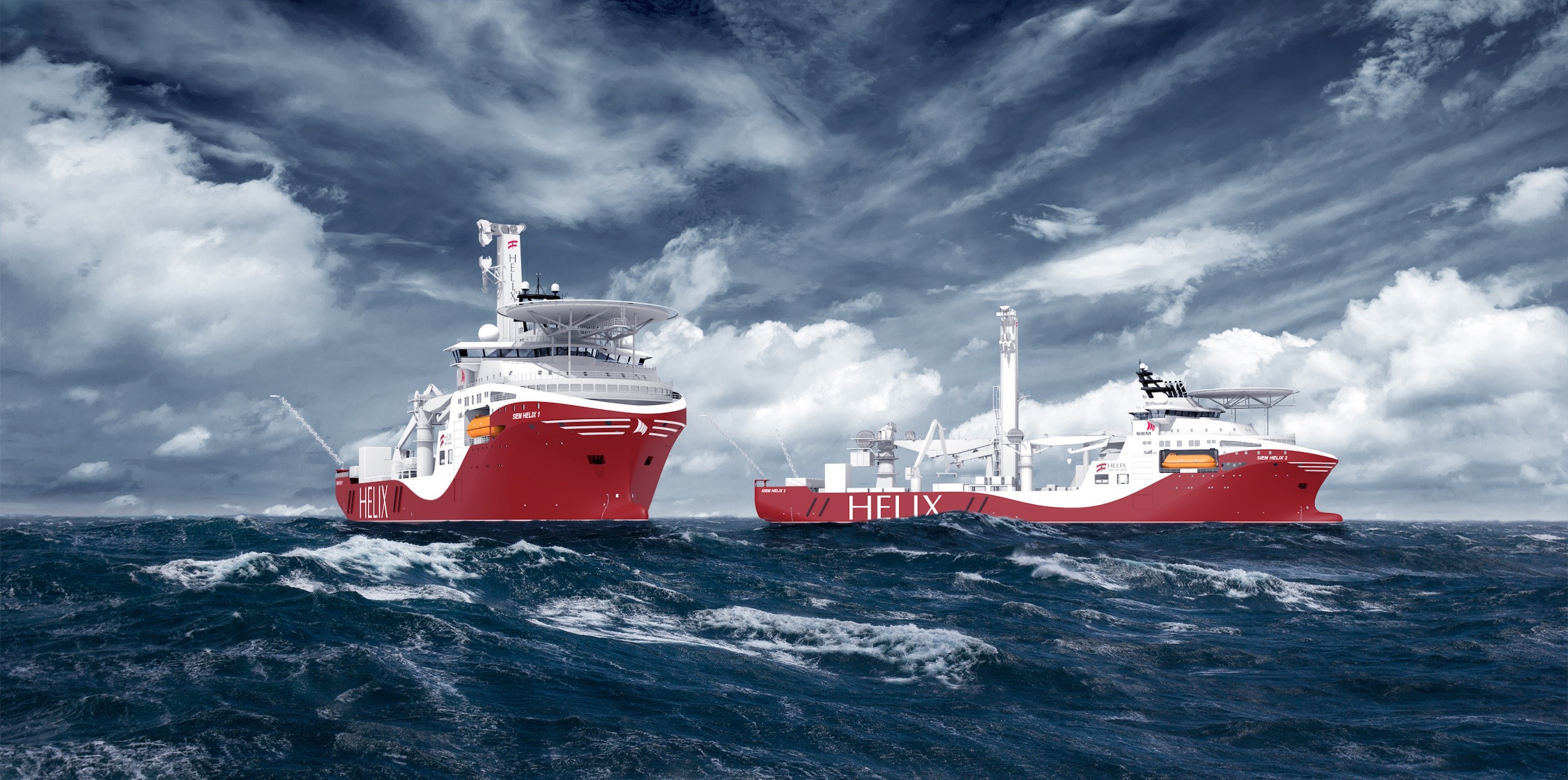 Two Helix offshore construction vessels at sea HD Wallpaper