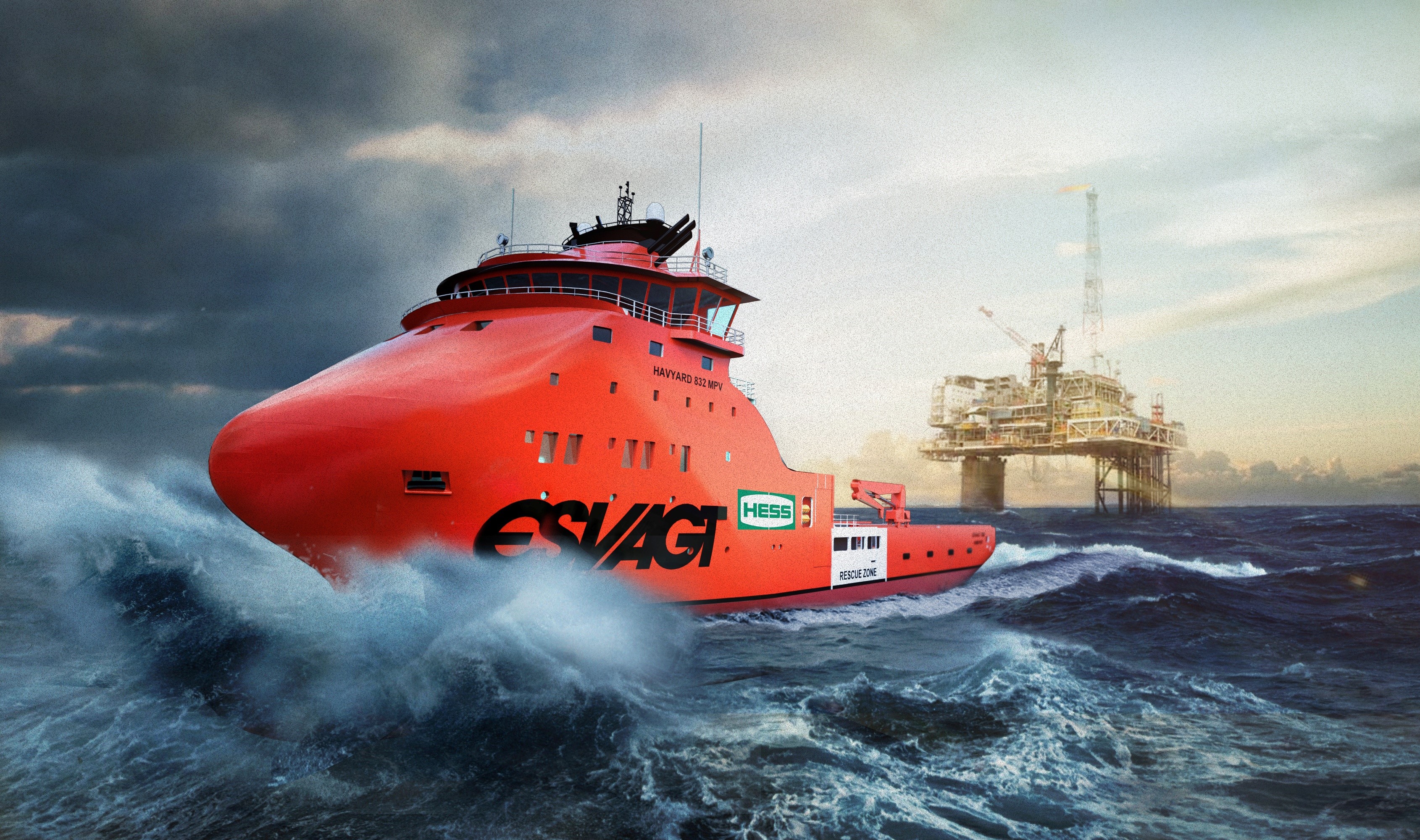 Esvagt Hess Rescue Zone Ship and Oil Rig HD Wallpaper