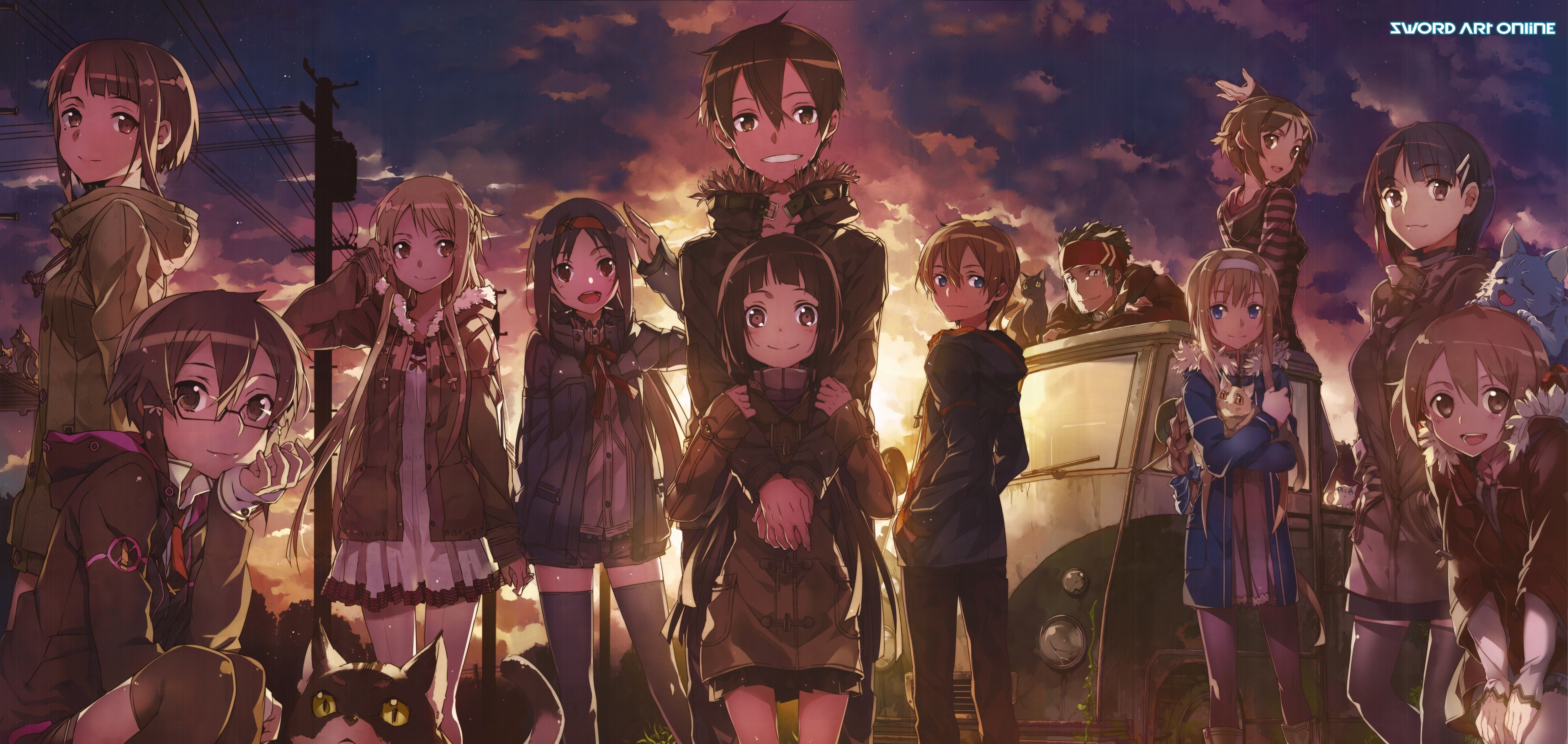 Sword Art Online characters at sunset HD Wallpaper