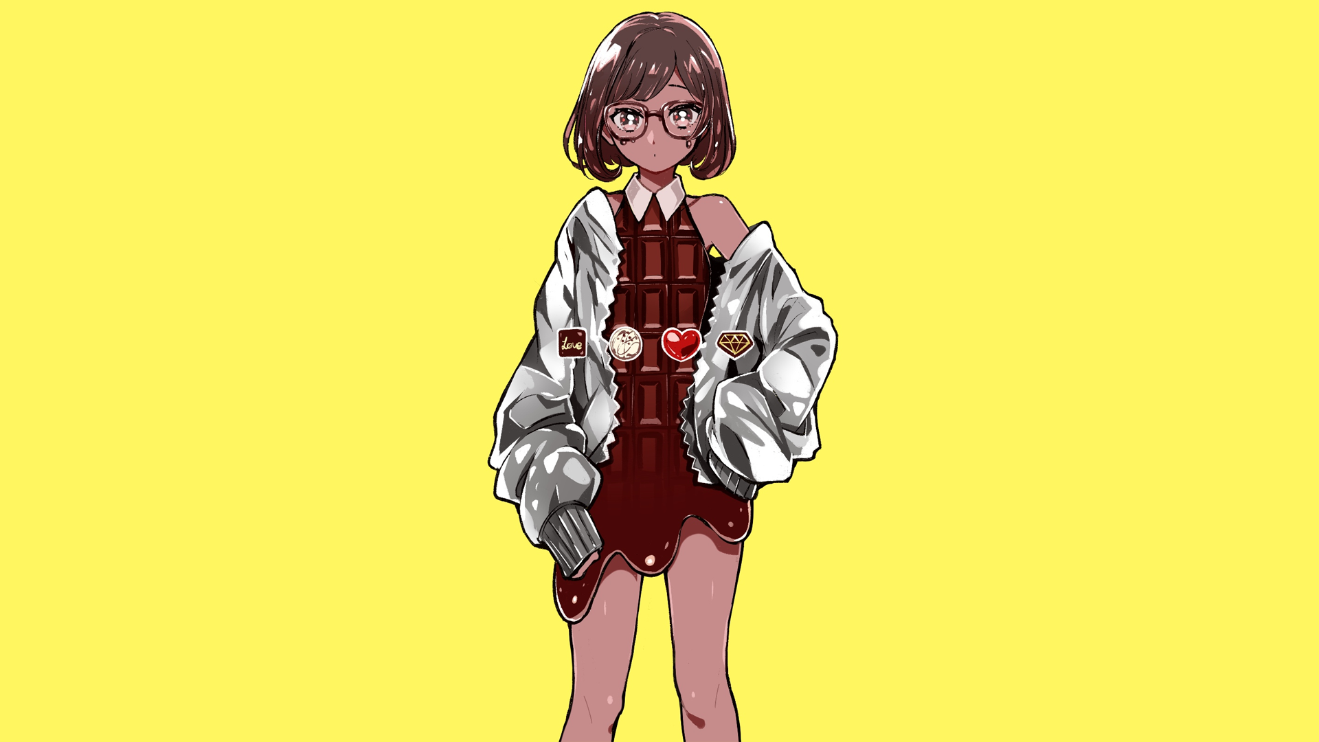 Anime girl with chocolate dress and glasses HD Wallpaper
