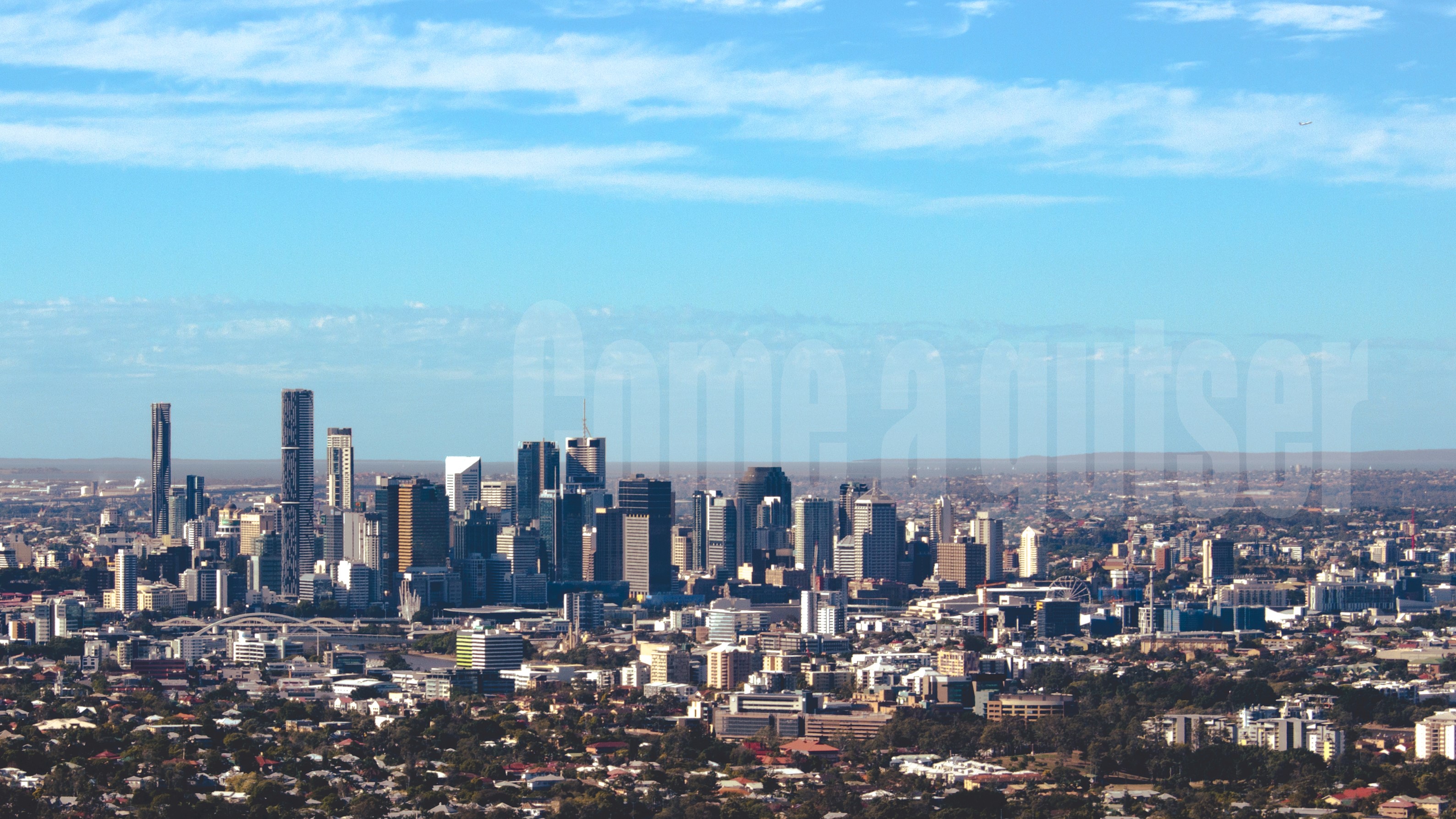 Brisbane skyline with text overlay HD Wallpaper