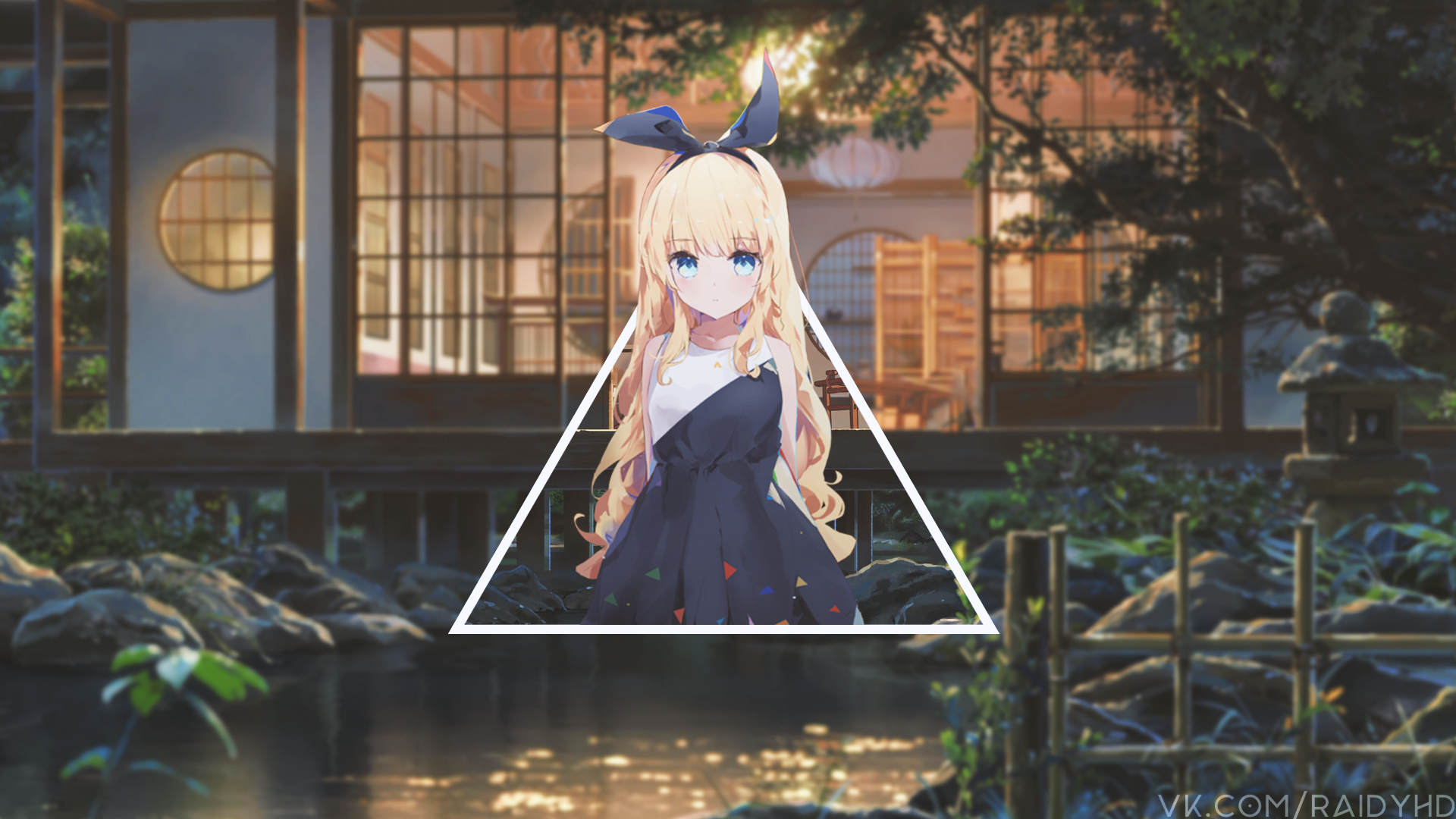 Anime girl with blonde hair and blue eyes HD Wallpaper